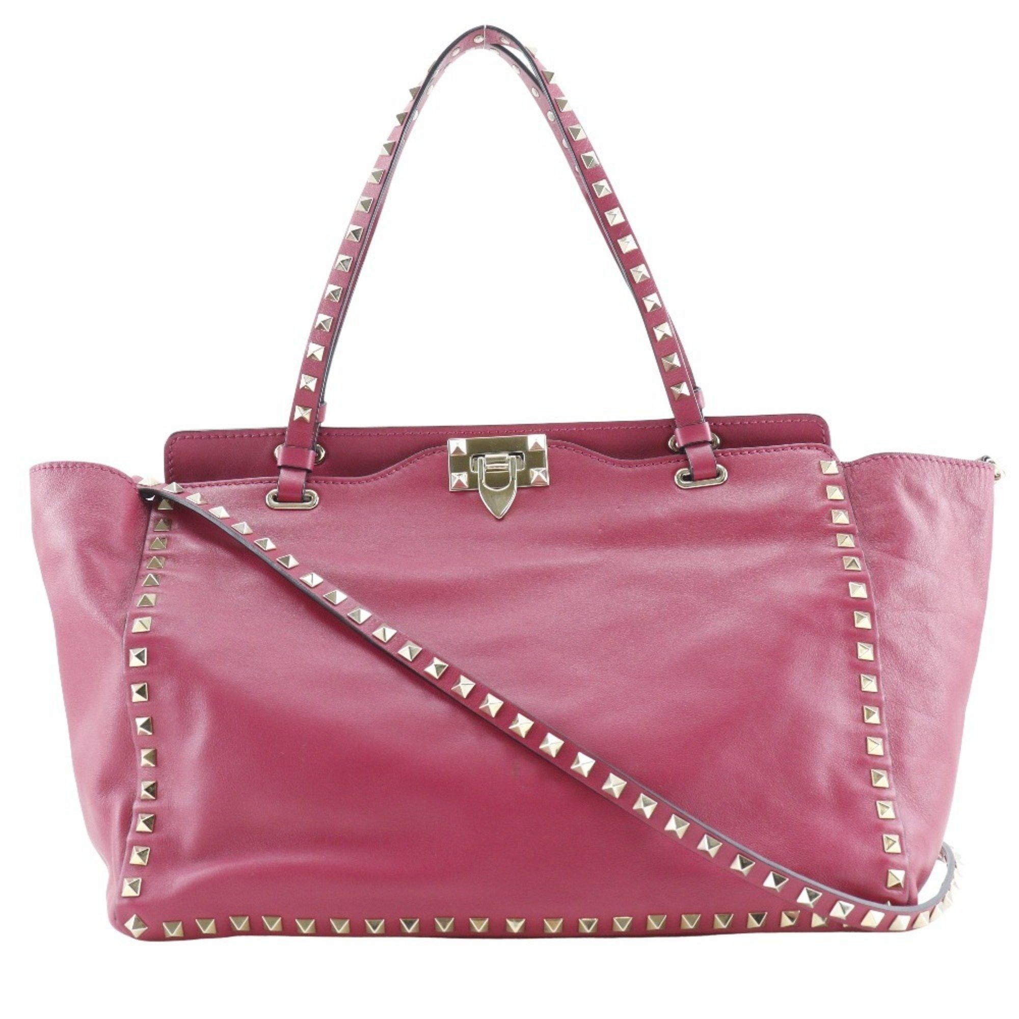 Valentino Garavani Rock Studs Tote Bag Shoulder Fwb00970 Leather Pink 2Way Studs Women's