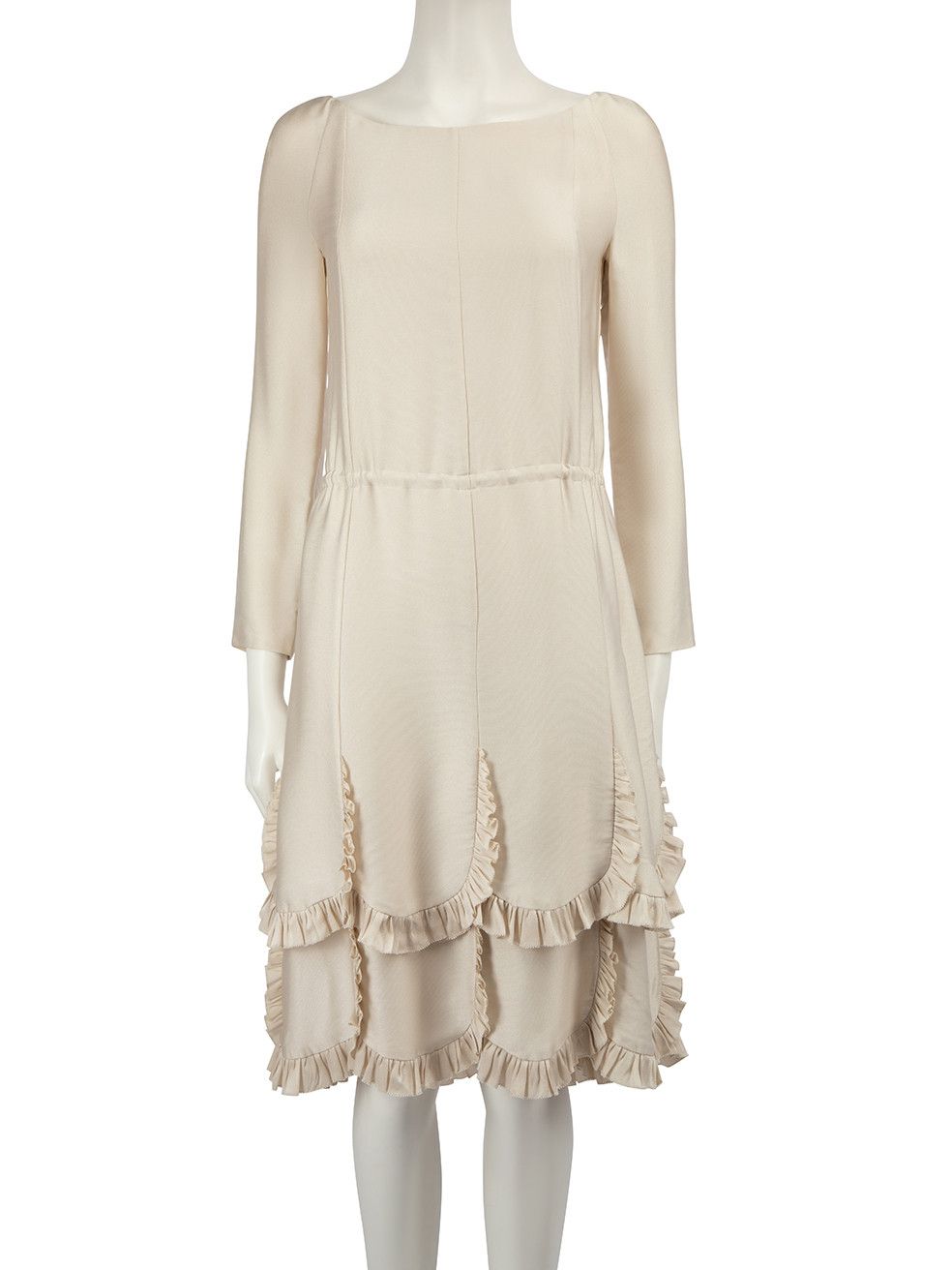 image of Rochas Ecru Ruffle Long Sleeve Dress, Women's (Size Medium)
