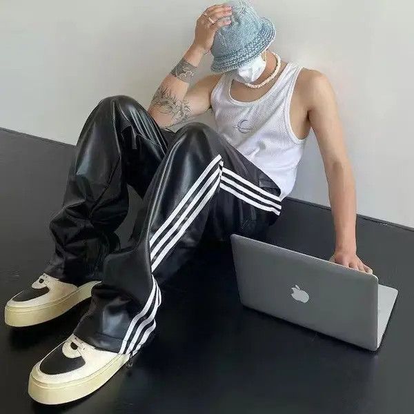VIBE Y2k Black Track Leather Pants Size US 30 / EU 46 - 3 Thumbnail