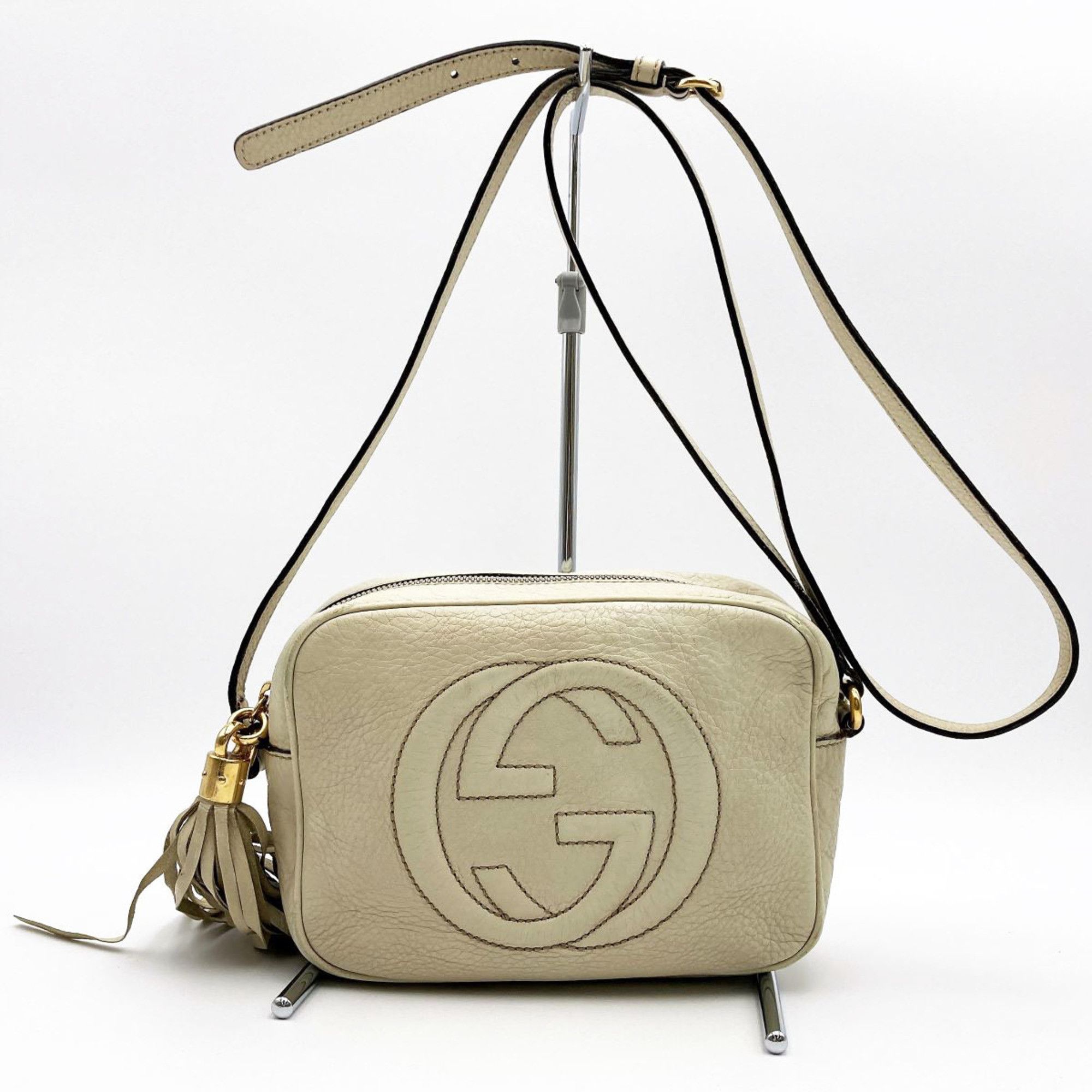 image of Gucci Soho Disco Bag Shoulder Crossbody Tassel Ivory Leather Ladies 308364, Women's