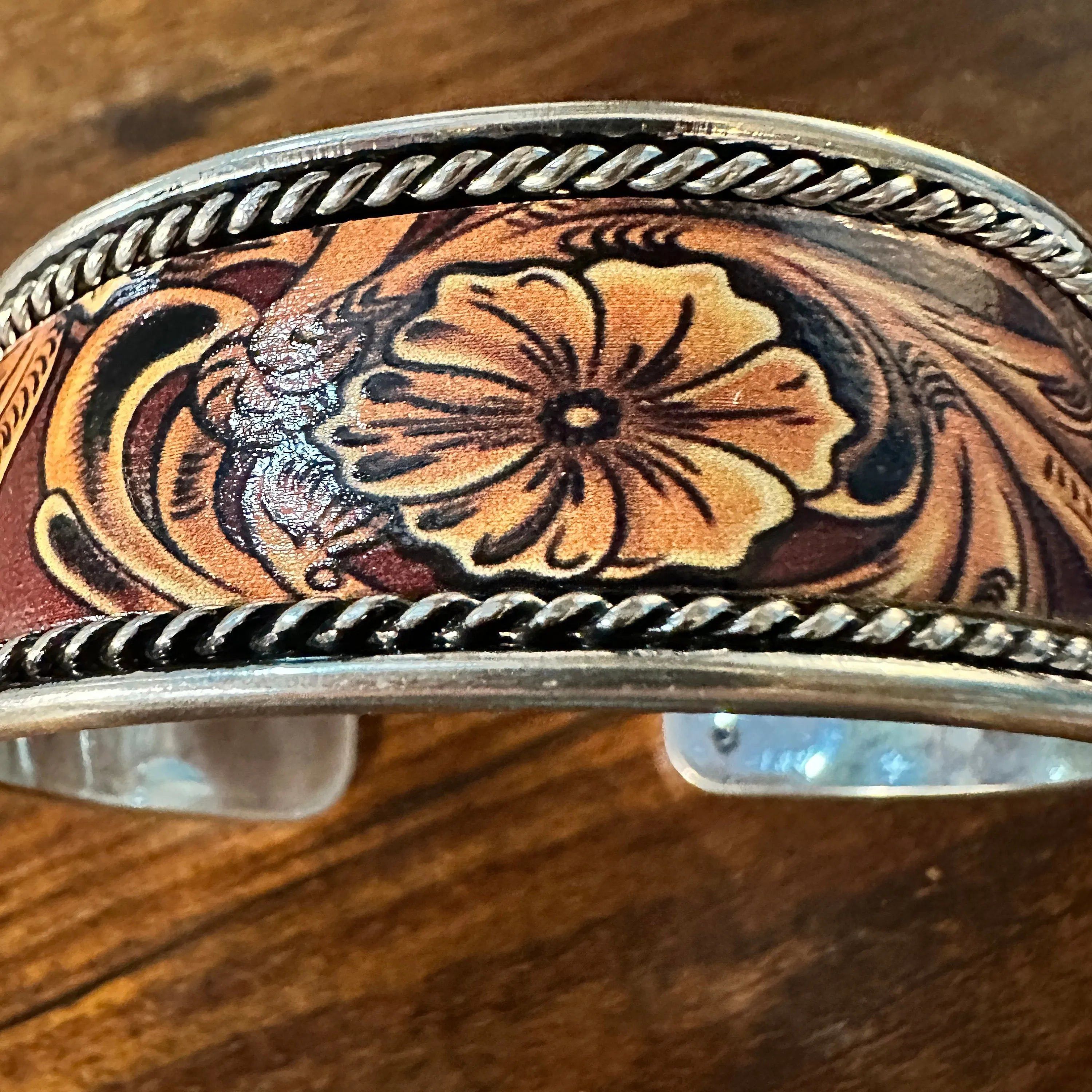 Other Handcrafted Boho Western Brown Floral Scroll Lace Wide Cuff Size ONE SIZE - 2 Thumbnail