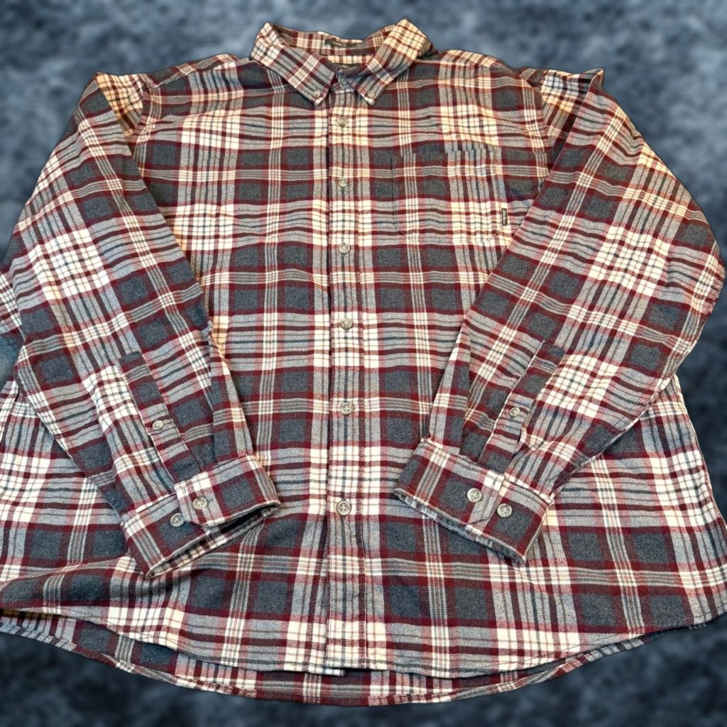 Eddie Bauer Eddie Bauer Shirt Flannel Plaid Burgundy Blue 2XL Cotton Button-Down Collar Long Sleeve Mens Size US XXL / EU 58 / 5 - 1 Thumbnail