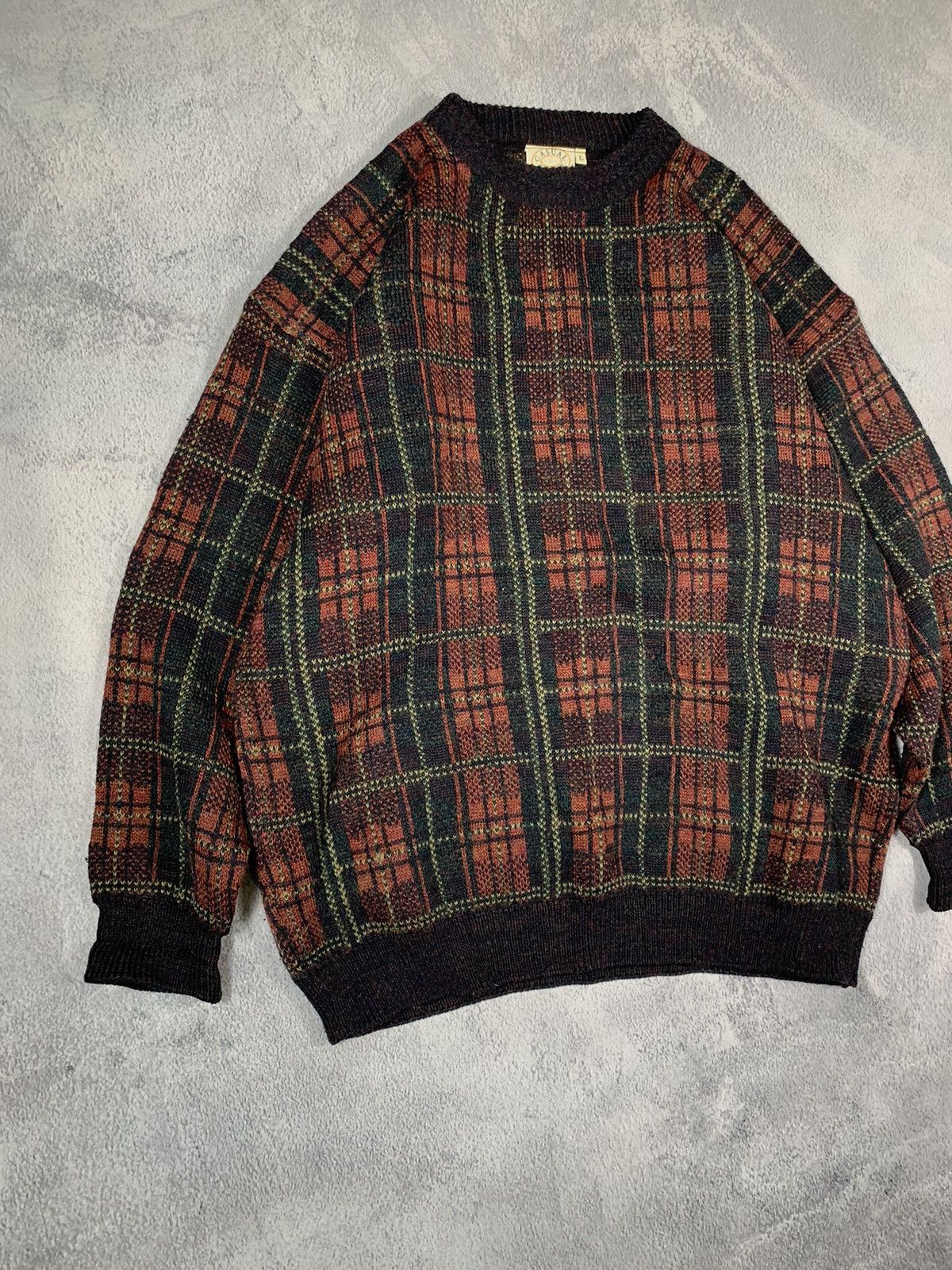 Japanese Brand × Vintage Vintage 90s Japanese coloured check sweater streetwear sizeL Size US L / EU 52-54 / 3 - 2 Thumbnail