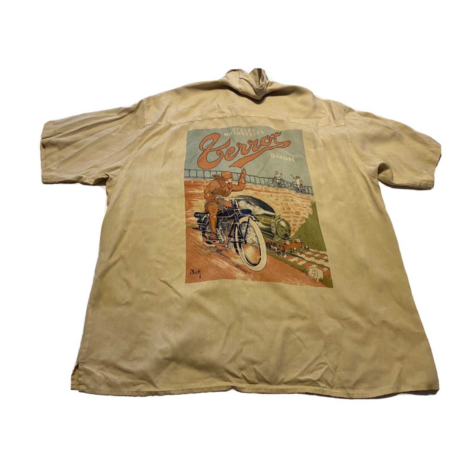 image of Cycles Terrot Dijon Motorcycles Moto S/s Silk Shirt L Maxwell & Co A1 in White, Men's (Size Large)