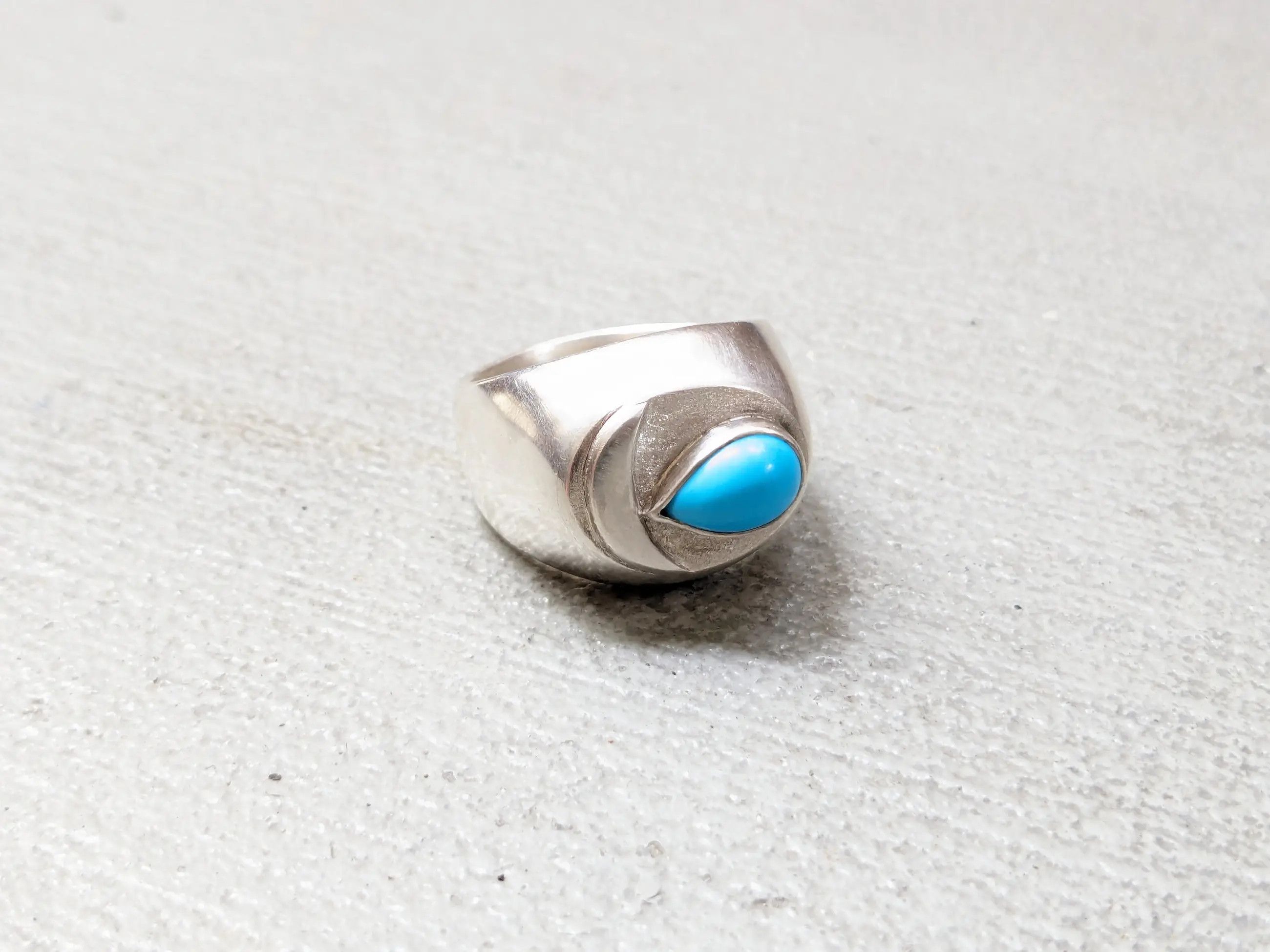 Jewelry Vintage Sterling Silver Ring Turquoise 10.75 Modern Art Deco Size ONE SIZE - 1 Thumbnail