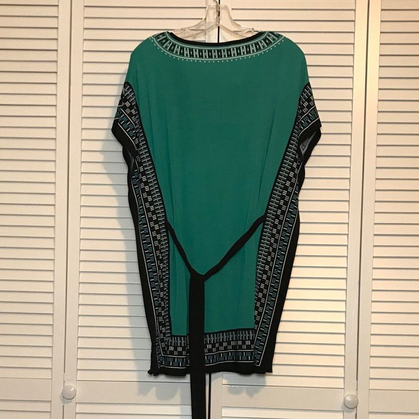 Other Dana Buchman Teal Geometric V-Neck Kaftan Tunic Blouse M Size M / US 6-8 / IT 42-44 - 2 Thumbnail
