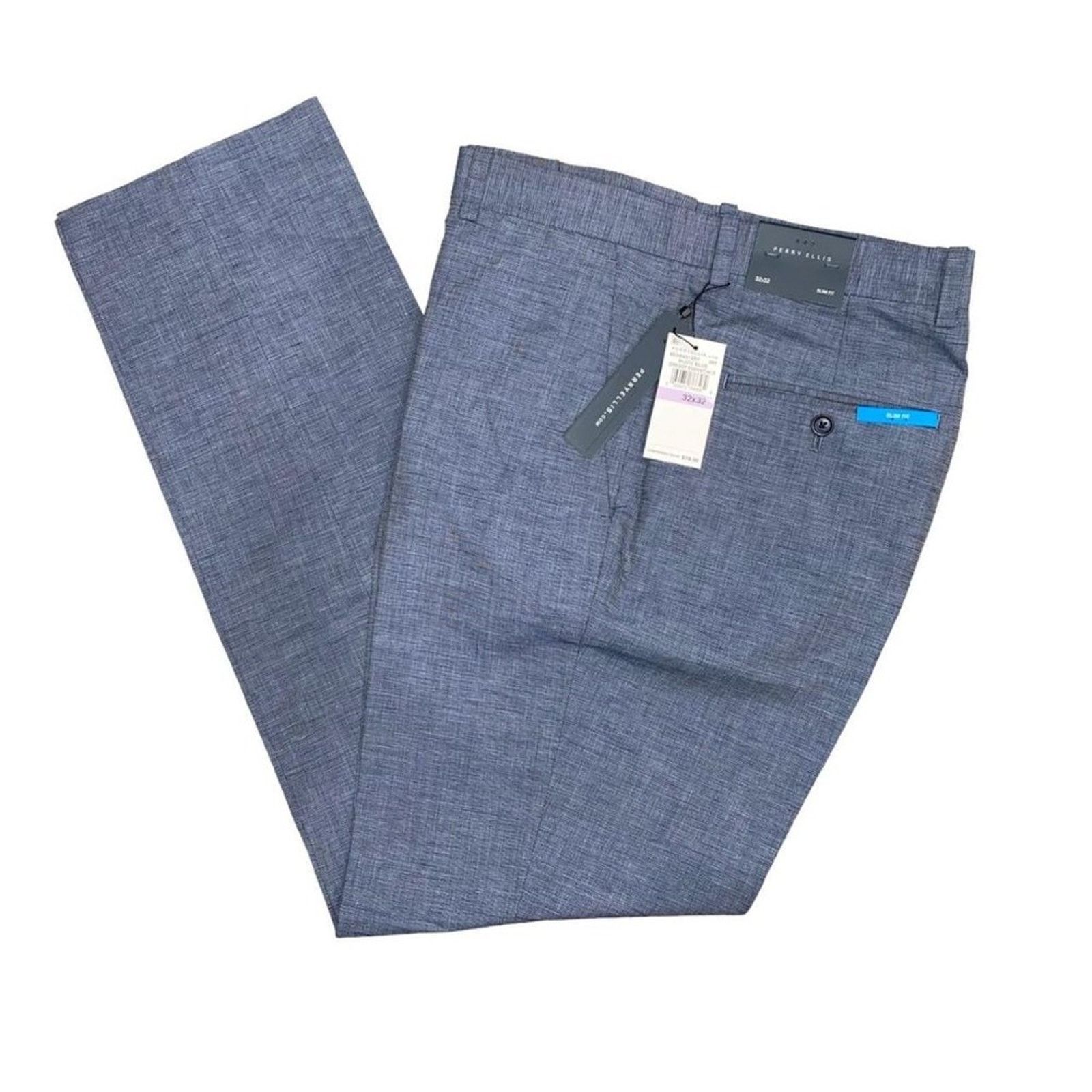 Perry Ellis Perry Ellis Men's Slim Fit Linen Suit Pant Bijou Blue 32x32 Size US 32 / EU 48 - 2 Thumbnail