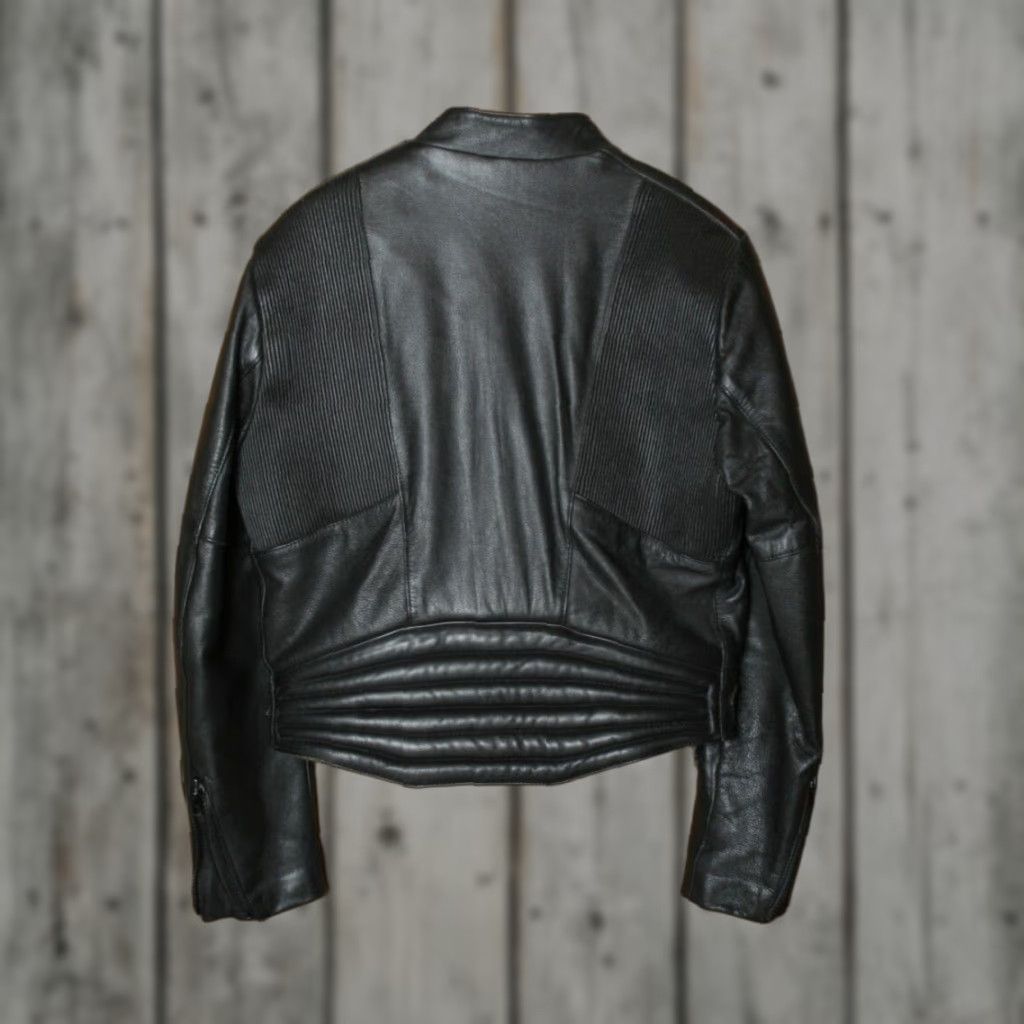 Ben Sherman VINTAGE Bermans Leather Jacket Mens BERMANS Ribbed Stretch Quilt Lined Insulated Zip Sz. 42 Black Motorcycle Jacket Size US XS / EU 42 / 0 - 1 Thumbnail