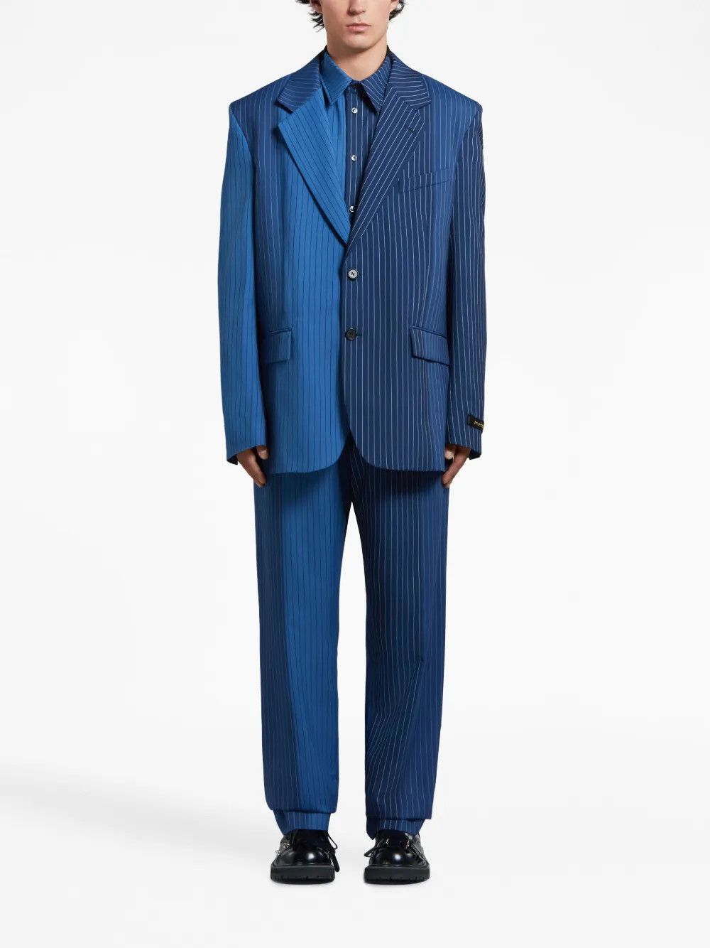 Marni o1w1db10125 Two-Tone Pinstriped Wool Blazer in Blue Size US S / EU 44-46 / 1 - 4 Thumbnail