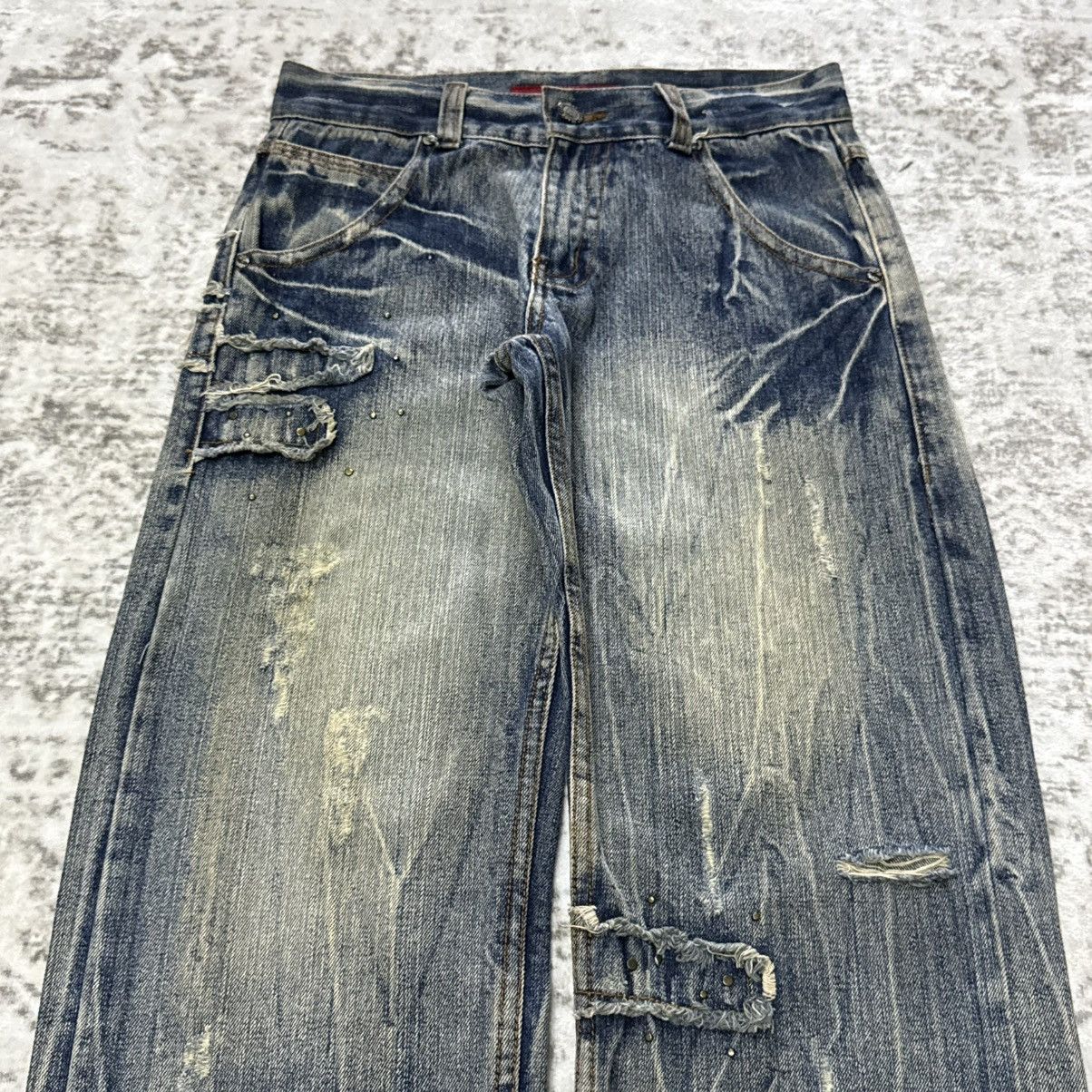 Japanese Brand Euro Eagle Patchwork Distressed Studded Loose Jeans Size US 30 / EU 46 - 2 Thumbnail