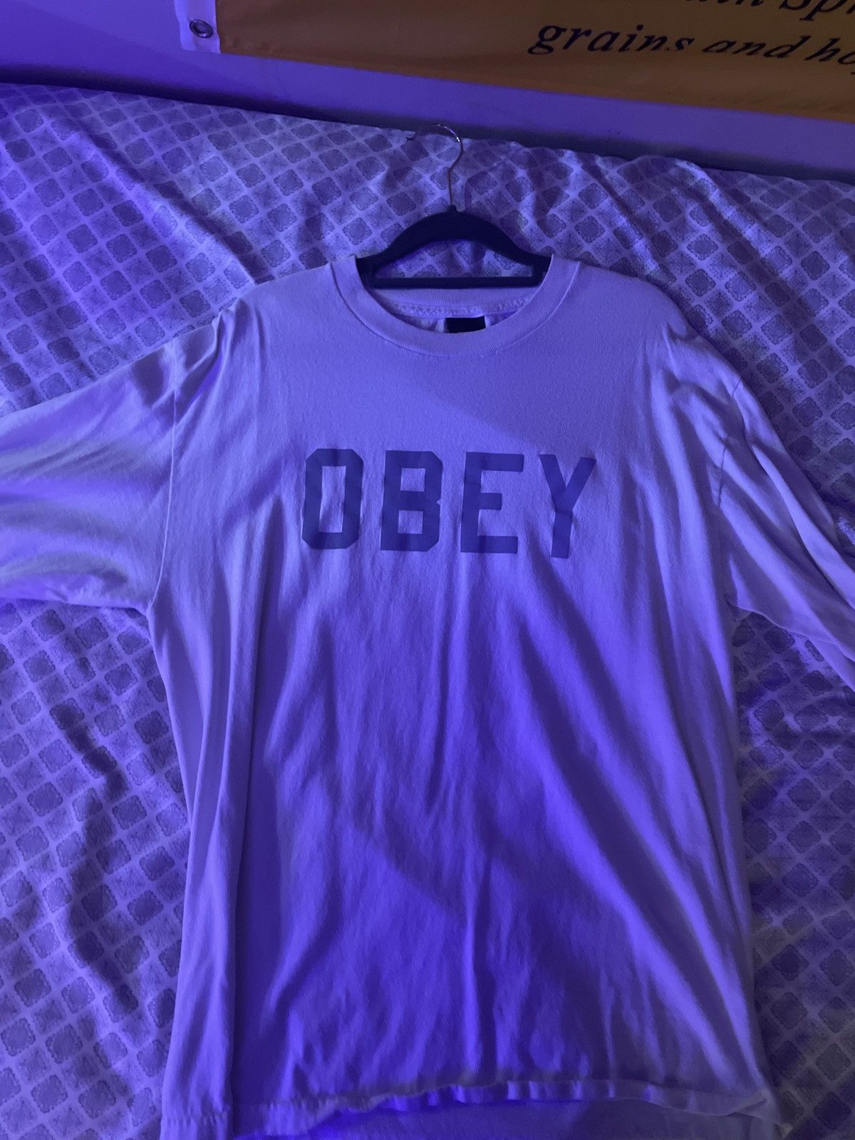 Obey OBEY Reflective Logo Long Sleeve T Shirt Men's L White Size US L / EU 52-54 / 3 - 2 Thumbnail