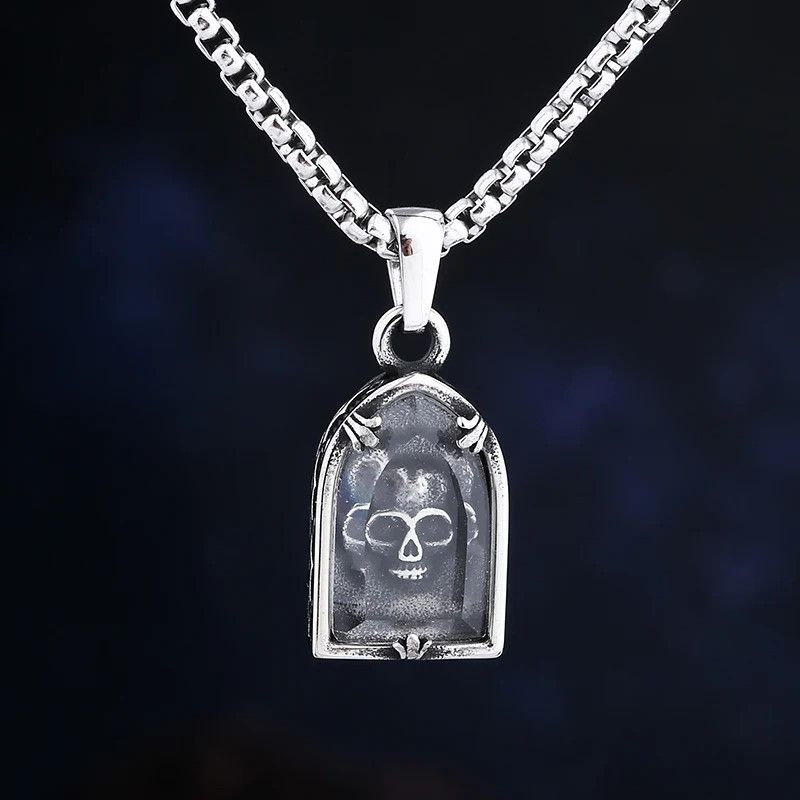 Jewelry Skull Glass Charm Pendant Necklace 2025 in Silver, Men's