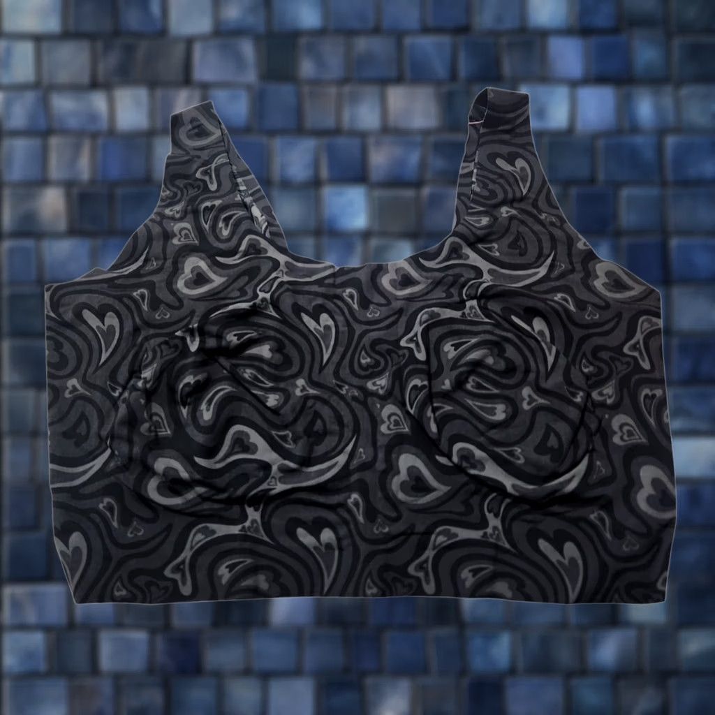 Vintage Cheek Boss Womens 4XL Bra Black Gray Swirling Hearts Size ONE SIZE - 1 Thumbnail