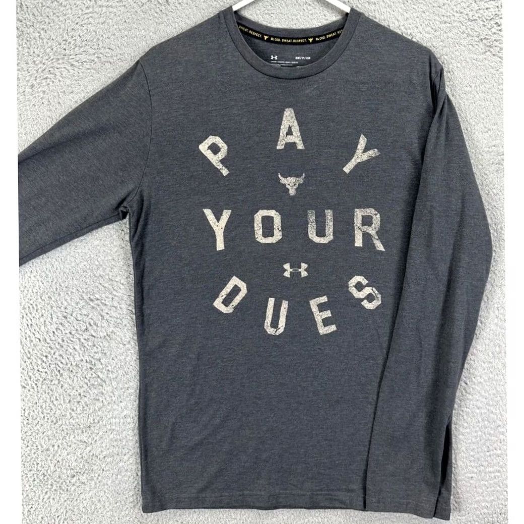 Under Armour Under Armour Shirt Mens Small Gray HeatGear Pay Your Dues The Rock Project Tee Long Sleeve Crew Neck Size US S / EU 44-46 / 1 - 3 Thumbnail