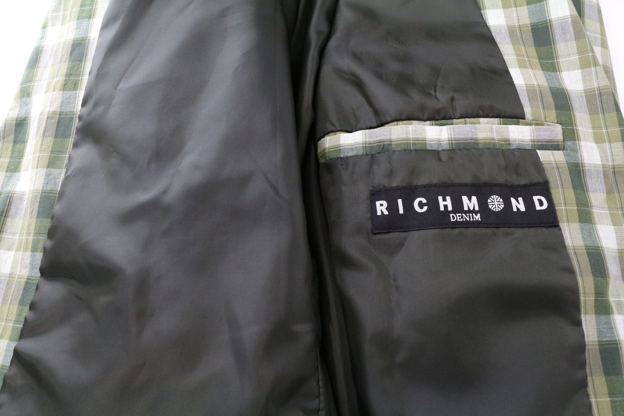 John Richmond 48 Green Linen Checked Single-Breasted Blazer 74038 Size 38R - 6 Thumbnail