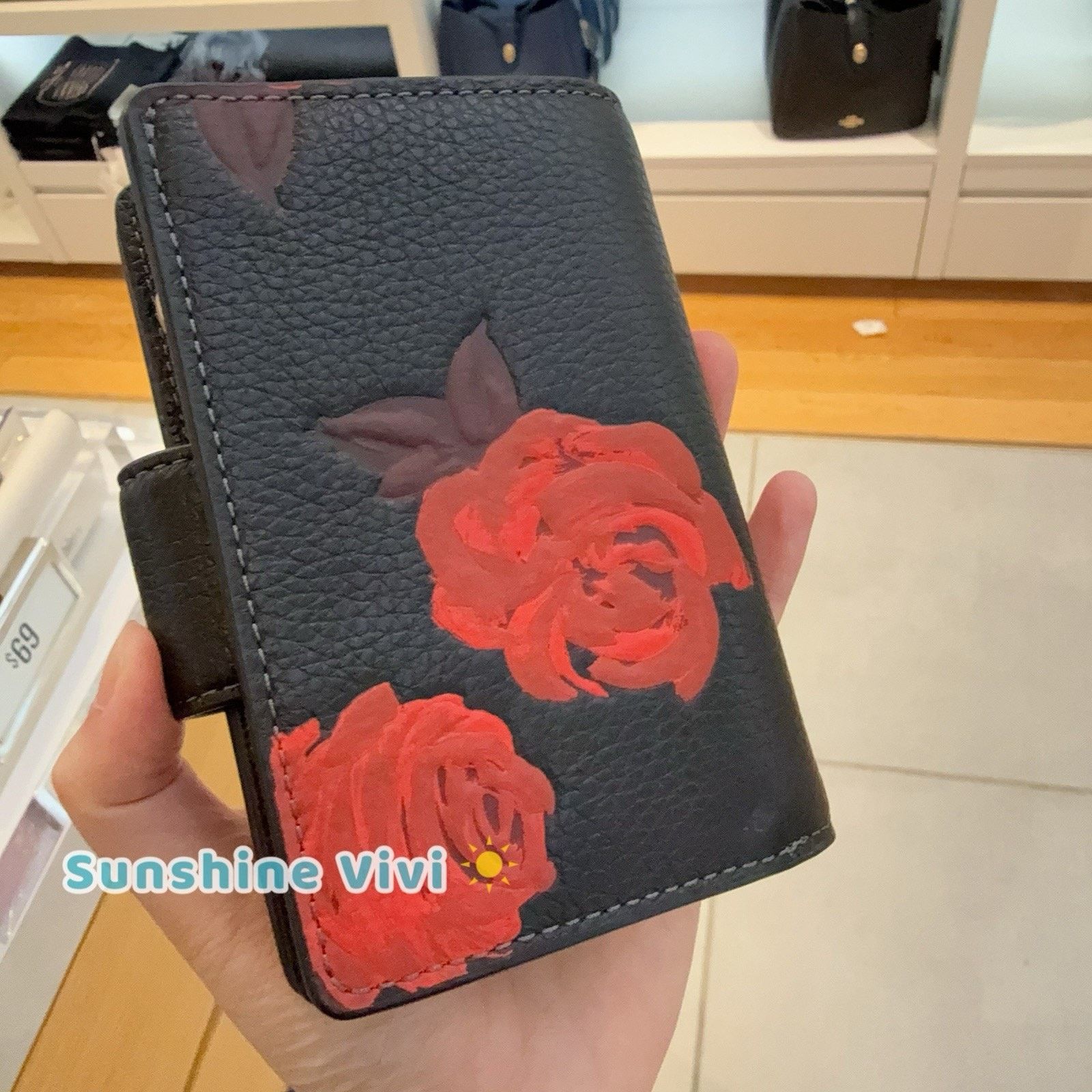 Coach NWT Coach Medium Corner Zip Wallet Floral CCL63 Black/Red Size ONE SIZE - 4 Thumbnail