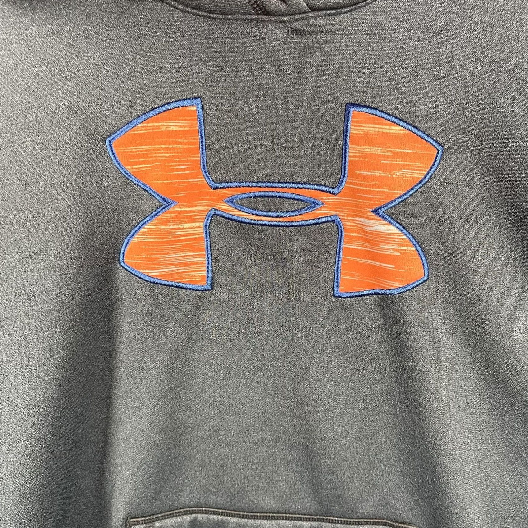 Under Armour Under Armour Hoodie Mens Large Gray Orange ColdGear Graphic Print Pullover with Hood, Kangaroo Pocket, Thermal, Fleece, Logo Size US L / EU 52-54 / 3 - 3 Thumbnail