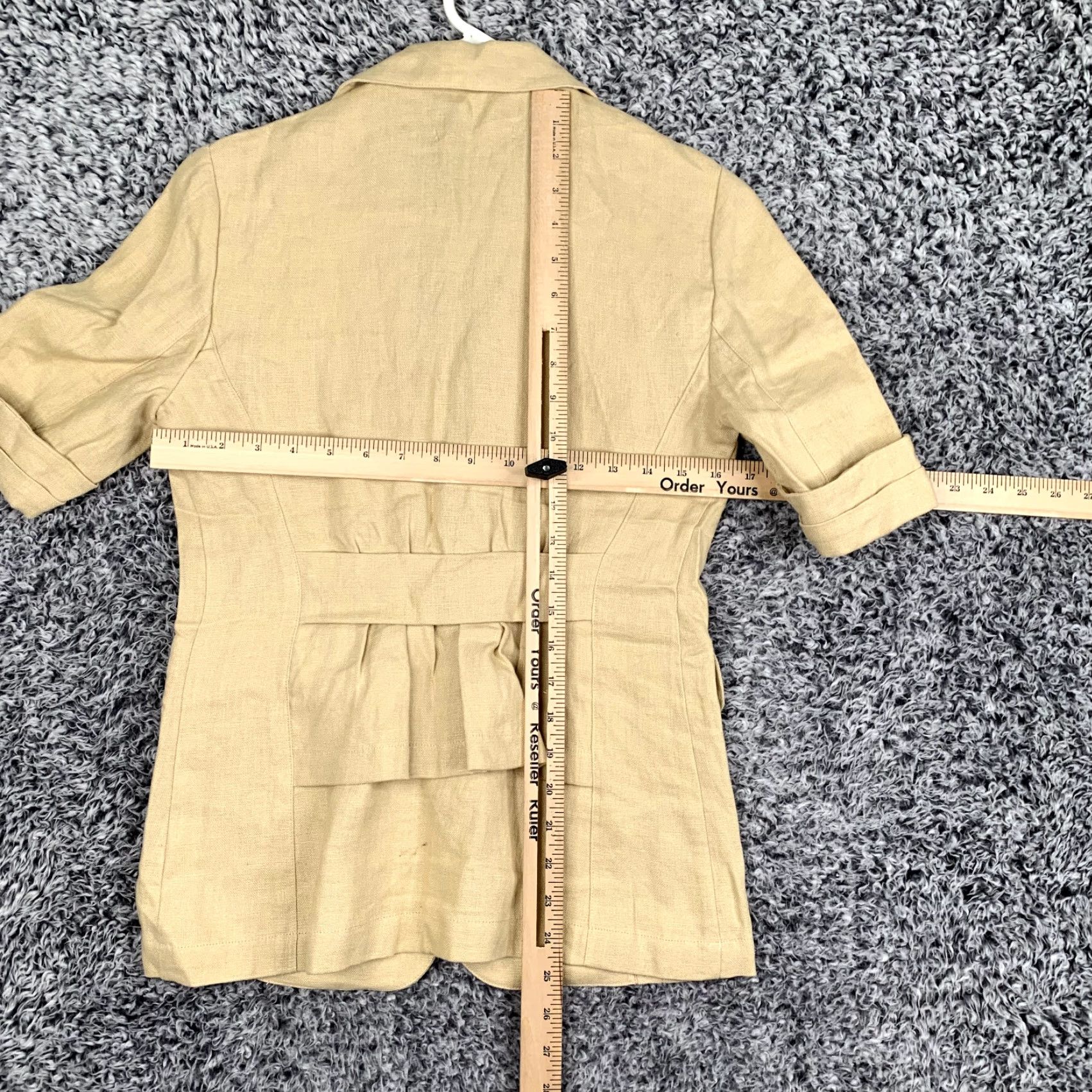Vintage CAbi Jacket Womens XS Tan Linen Canvas One Button Lightweight Blazer Beige Short Sleeve Mid-Length Slim Adult Womens Size XS / US 0-2 / IT 36-38 - 5 Thumbnail