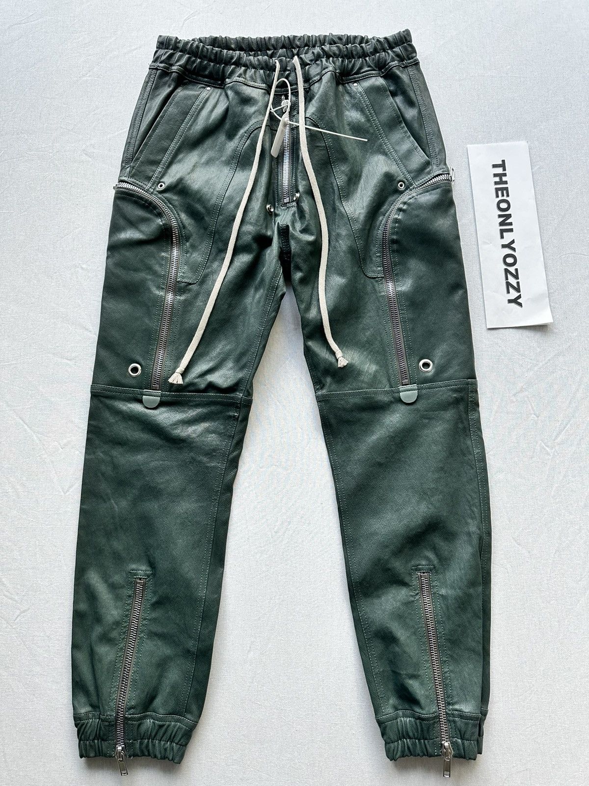 image of Rick Owens Bauhaus Cargo Leather Pants Teal Size It 52, Men's