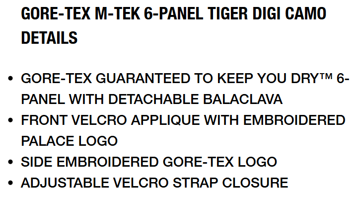 Goretex × Palace PALACE GORE-TEX M-TEK 6-PANEL TIGER DIGI CAMO Size ONE SIZE - 7 Thumbnail