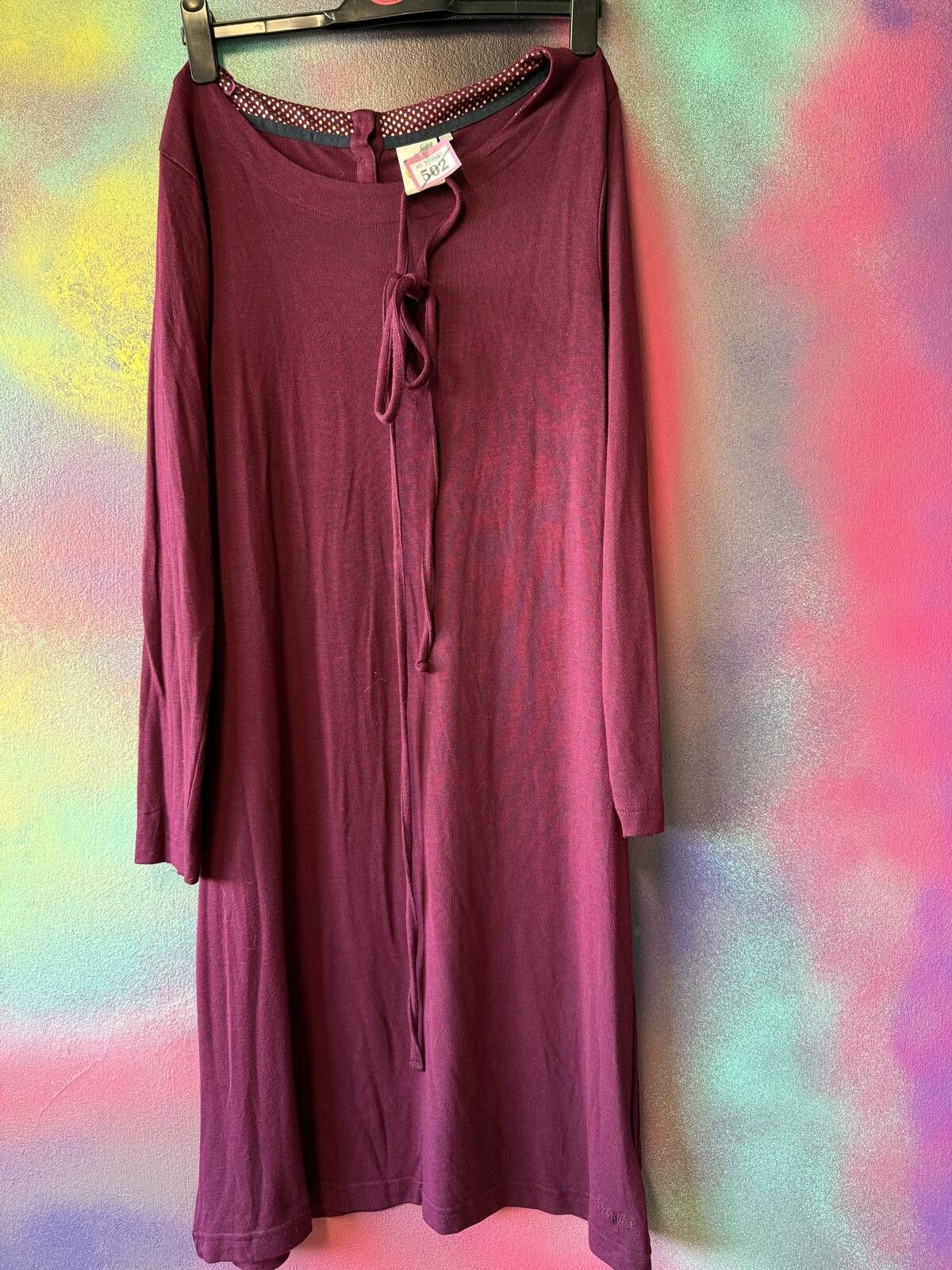 Other Weird Fish Maroon Burgundy Tie Neck Jersey Tunic Dress Size XL / US 12-14 / IT 48-50 - 3 Thumbnail