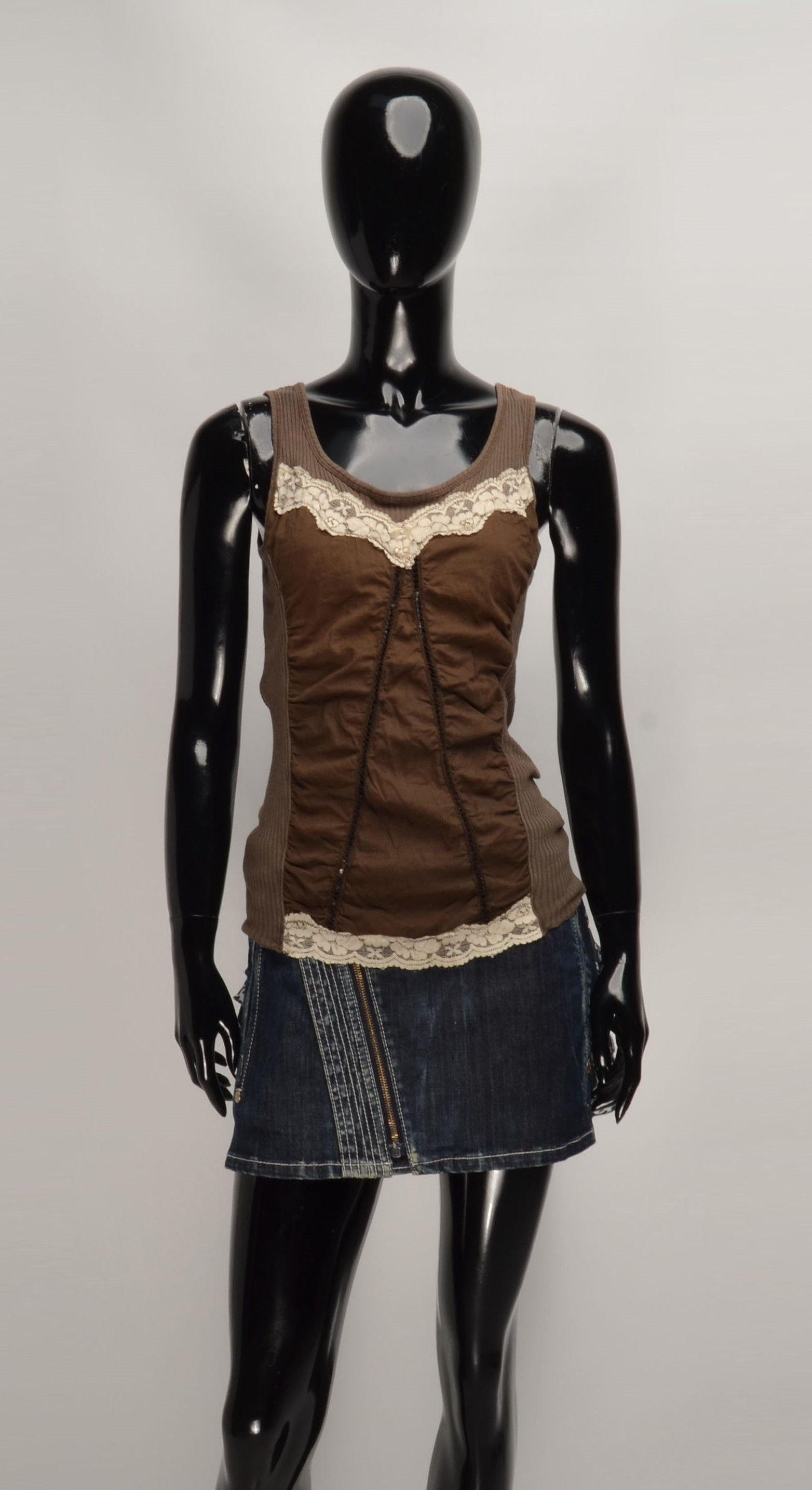Designer Vintage Kookai Y2K Coquette Cottage Rib Knit Gray Top Size S / US 4 / IT 40 - 1 Thumbnail