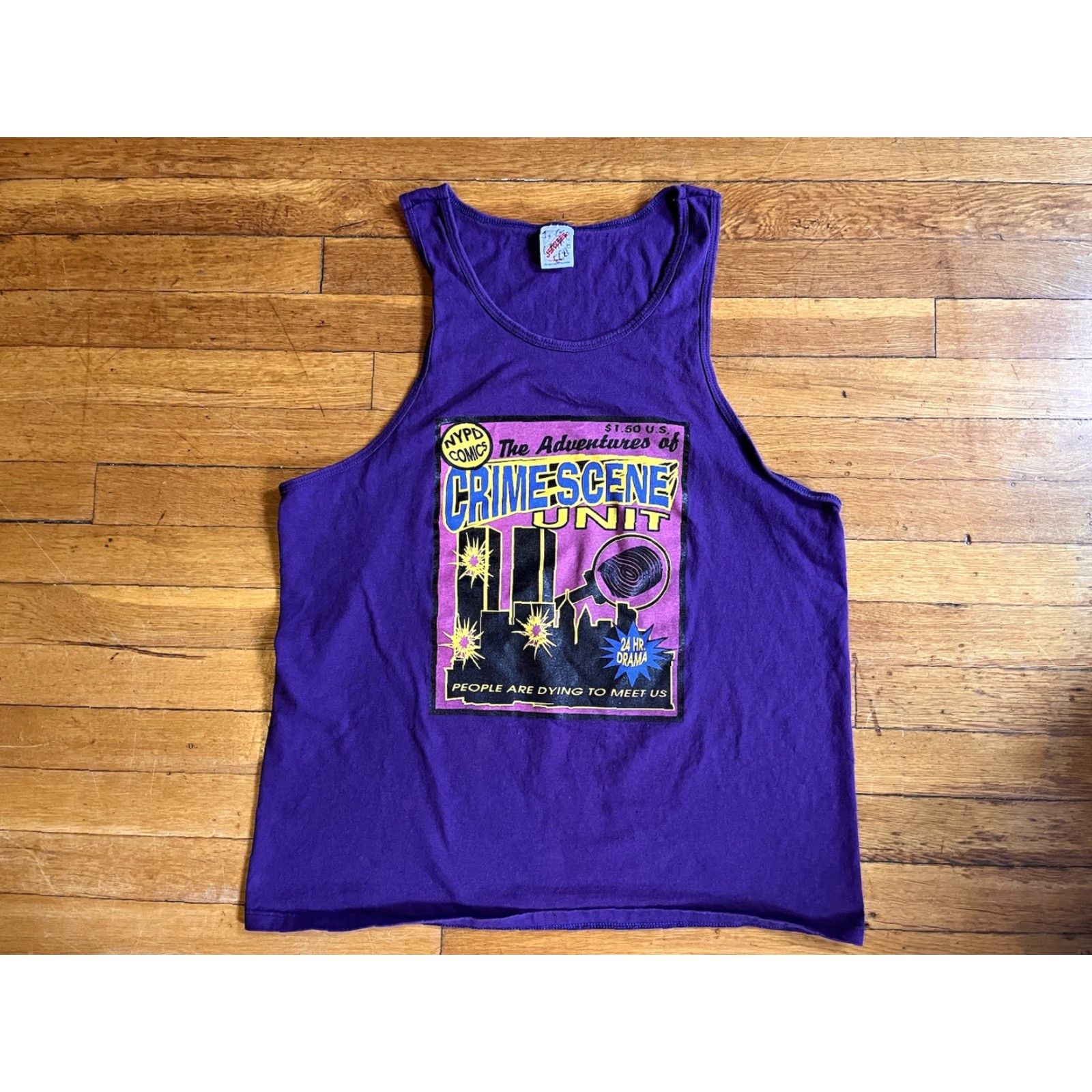 Jerzees VINTAGE NYPD Crime Scene Unit Tank Top Men’s Large Purple 90s Jersey T-Shirt Shirt Casual Size US L / EU 52-54 / 3 - 2 Thumbnail