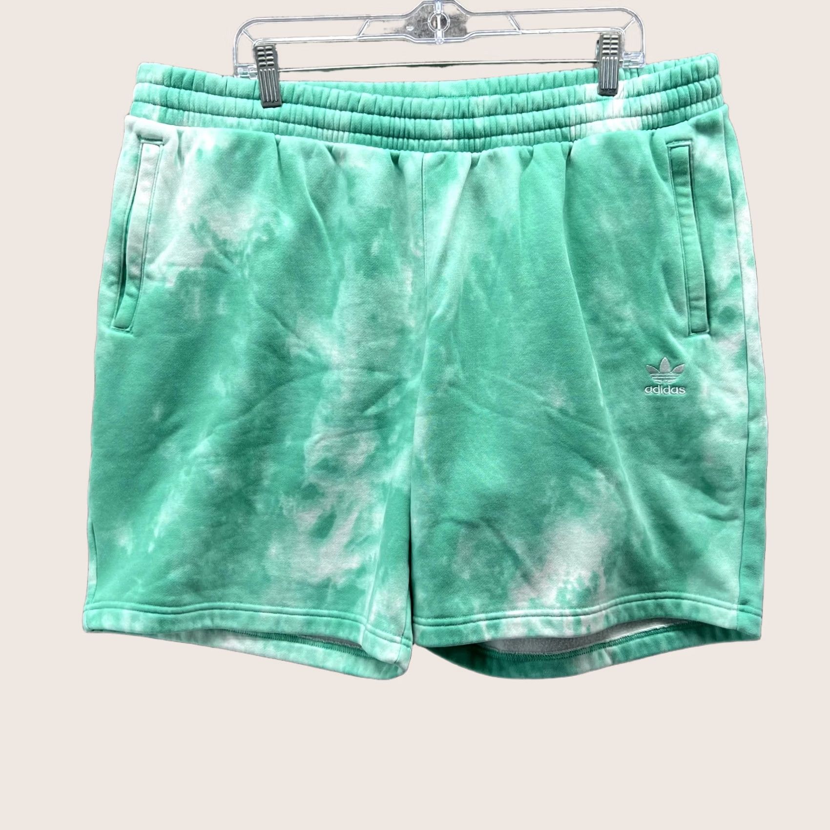 Adidas Adidas Shorts Men 2XL Teal Blue Tie Dye Fleece Elastic Waist Trefoil – Casual, Travel, Blue, 2XL, Regular Fit, Polyester, Inseam 7 in Size US 39 - 1 Thumbnail