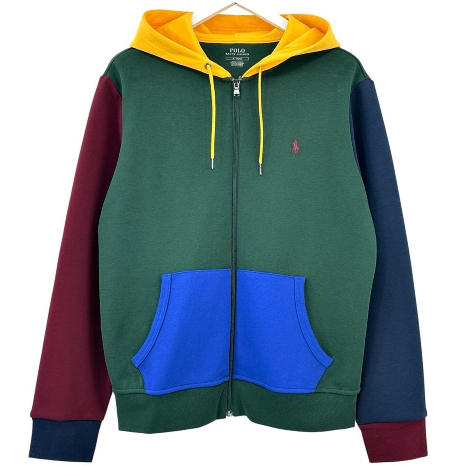 NWT Green Blue Yellow Burgundy Color Blocked Zip Up Hoodie