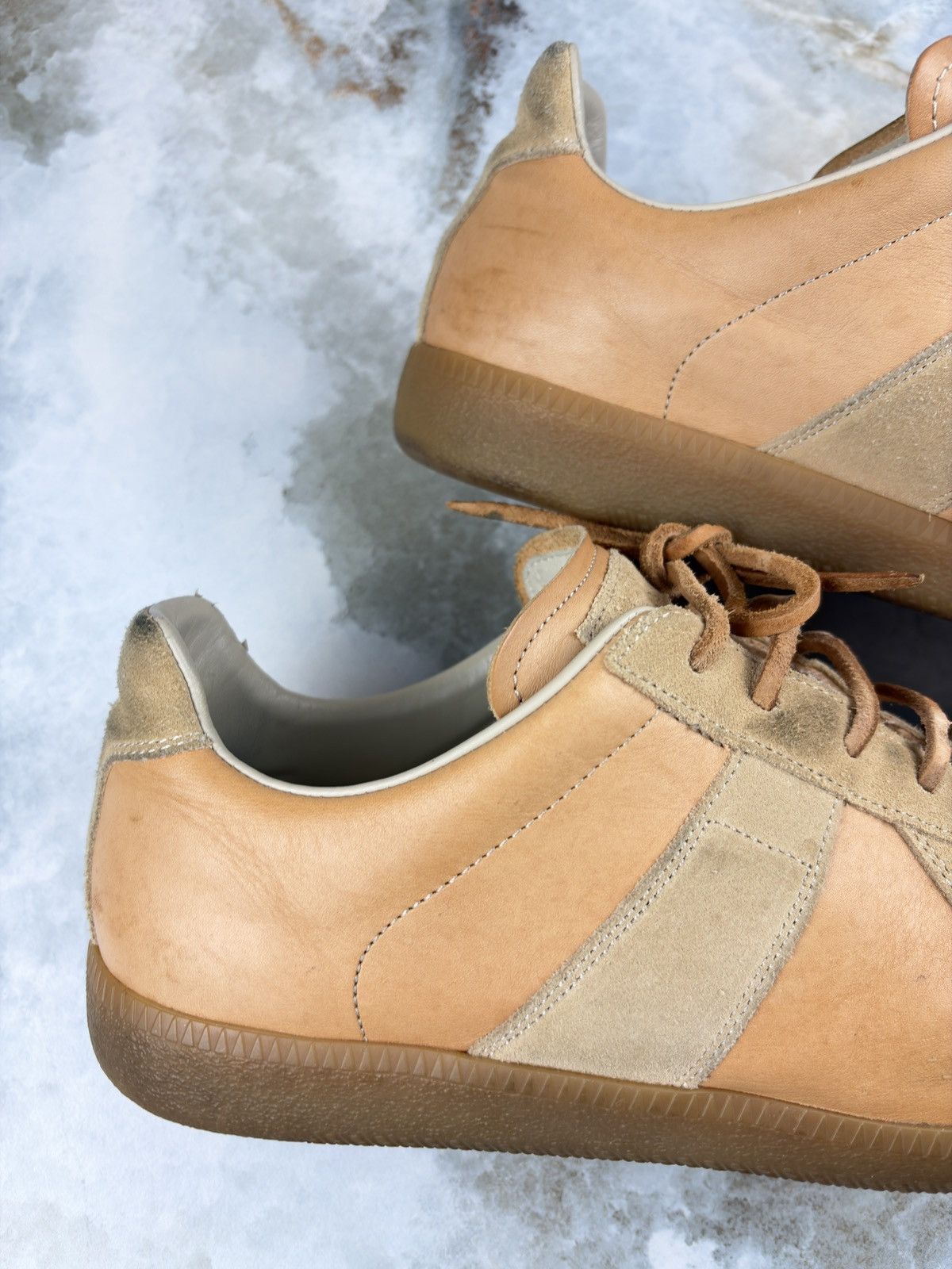 Maison Margiela AW21 Maison Margiela Natural Tan Leather Laced Gat Sneakers Size US 10 / EU 43 - 6 Thumbnail
