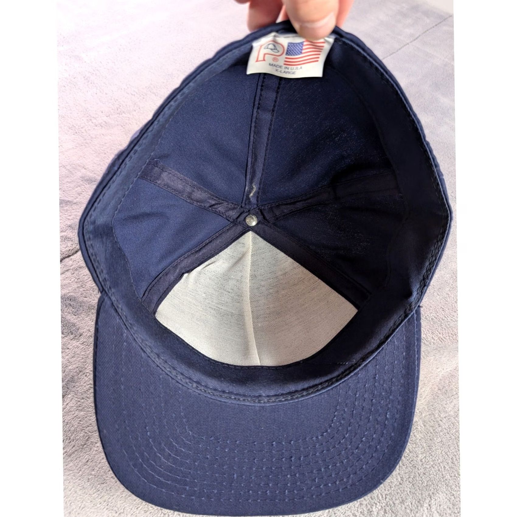 Vintage VINTAGE Blue FOG Embroidery Navy Blue Twill Fitted Hat Made in USA Large XL Hat Mens Big Navy Cap Size ONE SIZE - 4 Thumbnail