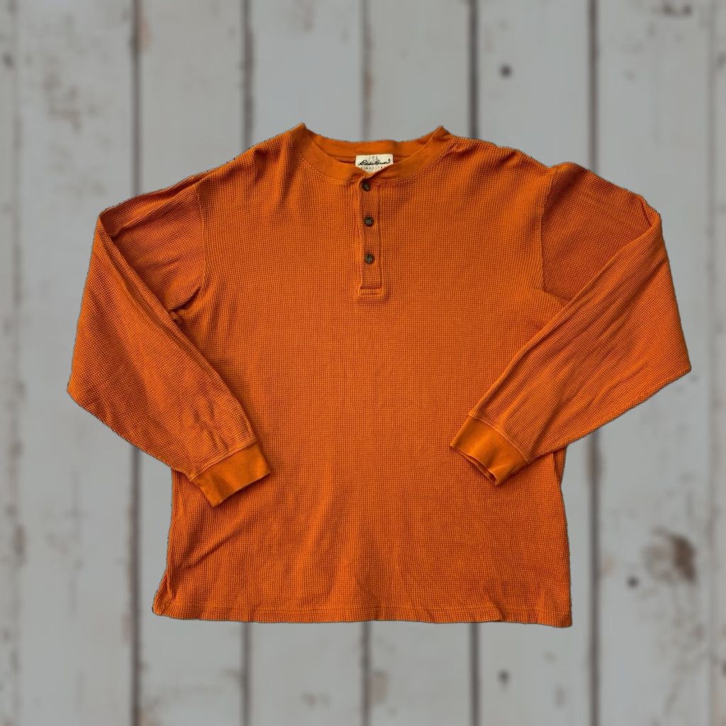 Eddie Bauer VINTAGE Eddie Bauer Henley-neck Waffle Thermal Long T-shirt XL Orange Mens Regular Size XL Thermal Size US XL / EU 56 / 4 - 1 Thumbnail