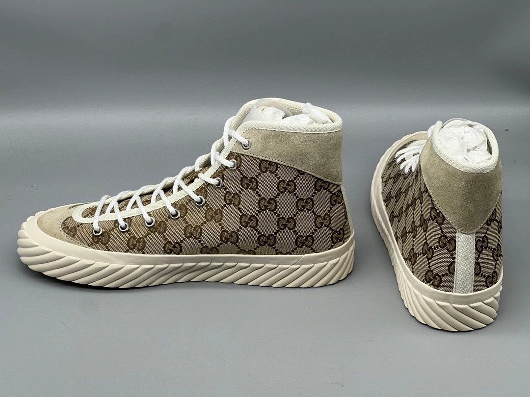 Gucci gucci beige high-top canvas leather sneakers Size US 6.5 / EU 39-40 - 3 Thumbnail