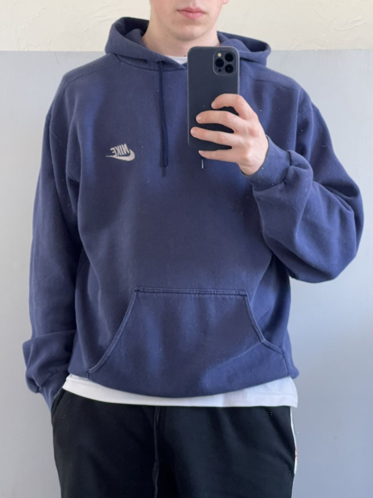 Nike 90's Vintage Nike Washed Hoodie Embroidered Logo White Tag Size US L / EU 52-54 / 3 - 6 Thumbnail