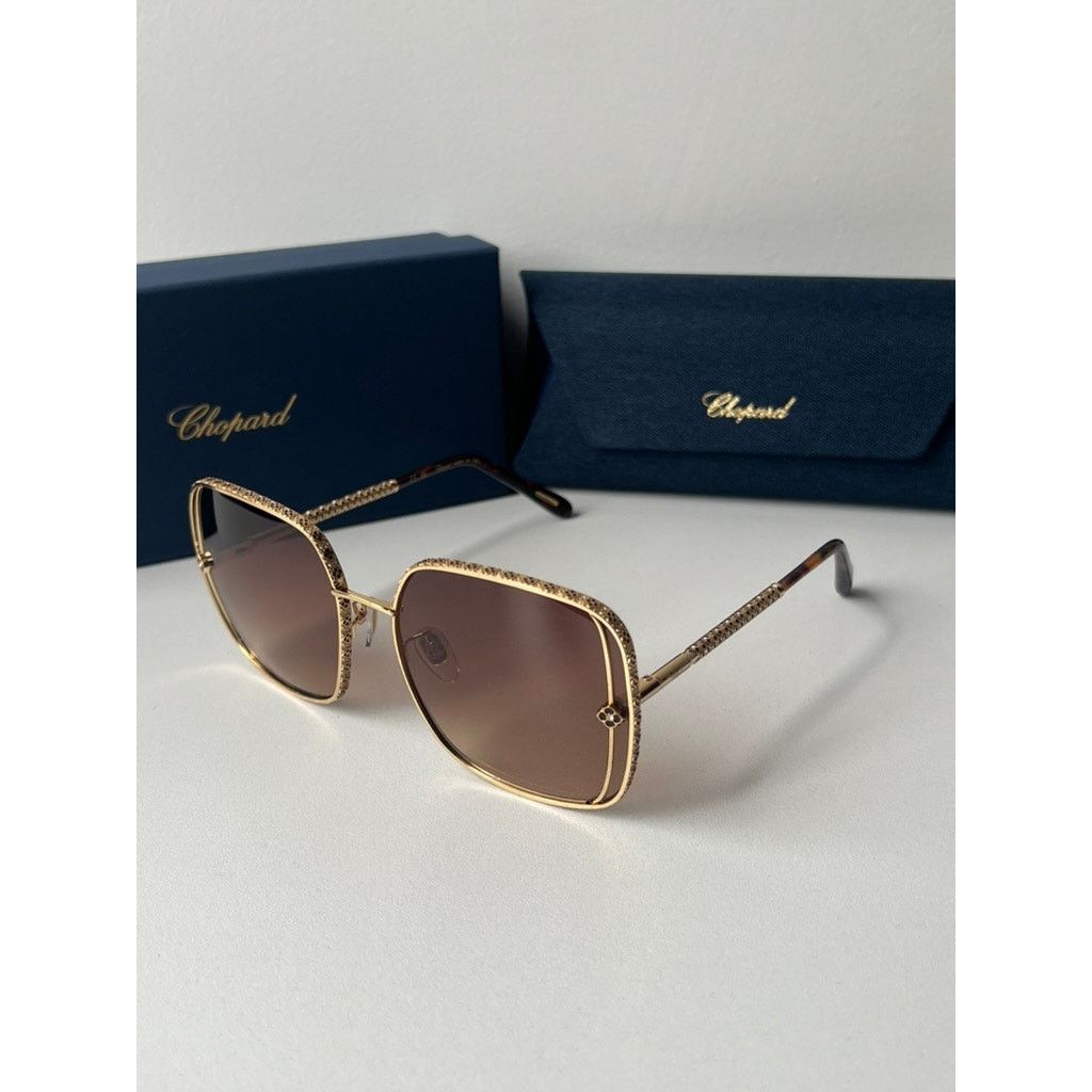 Chopard NEW Chopard SCHG33S Gold Brown Square Sunglasses $1400 Size ONE SIZE - 5 Thumbnail