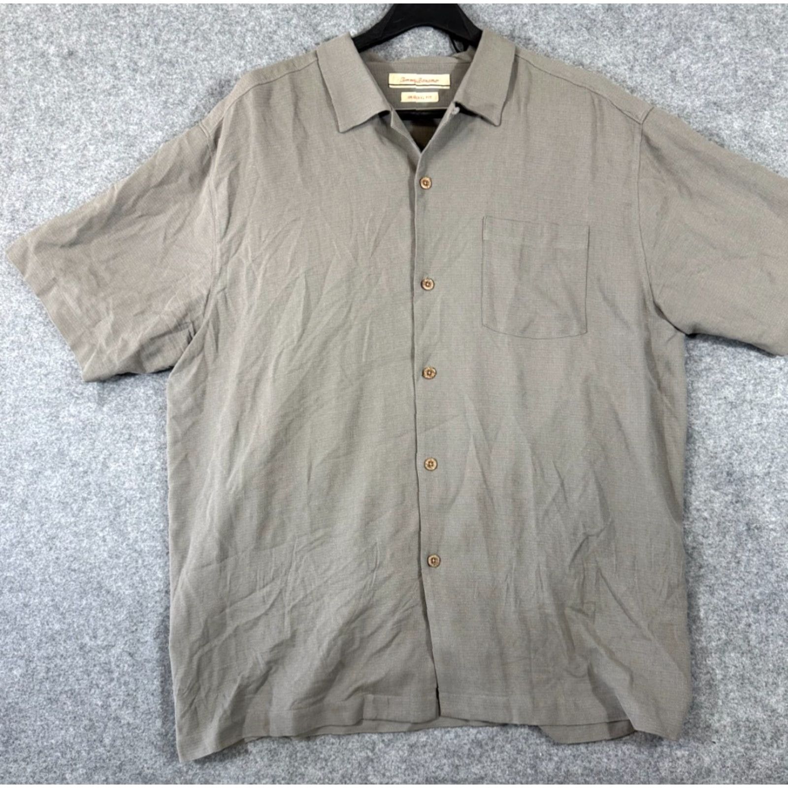 Tommy Bahama Tommy Bahama Cabana Shirt Mens XL Gray Silk Short Sleeve Button-Up Original Fit Pocket Size US XL / EU 56 / 4 - 2 Thumbnail