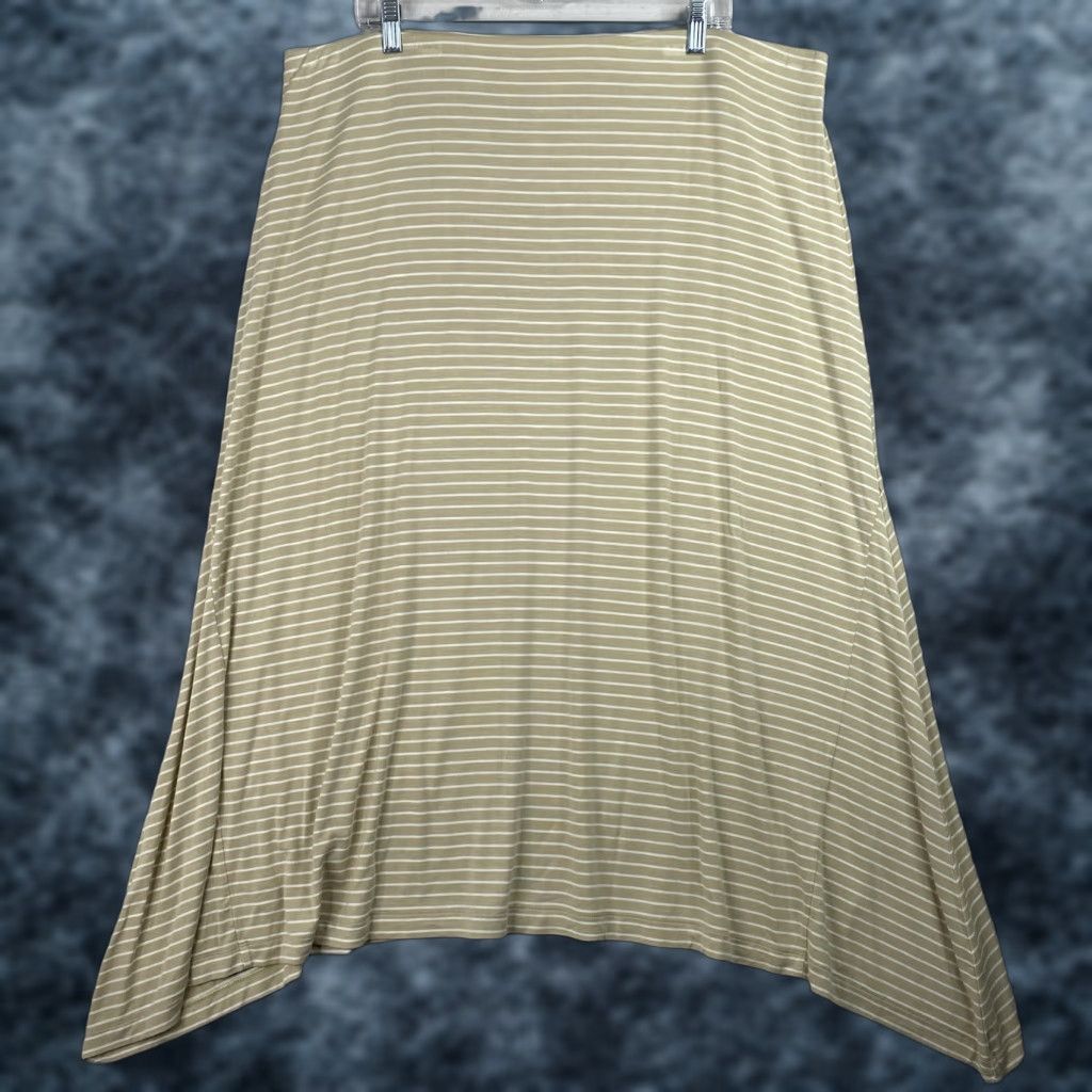 Vintage VINTAGE J Jill Midi Skirt XL Beige White Stripe Elastic Waist Pull On Stretch Asymmetric Size 40" / US 18 - 1 Thumbnail