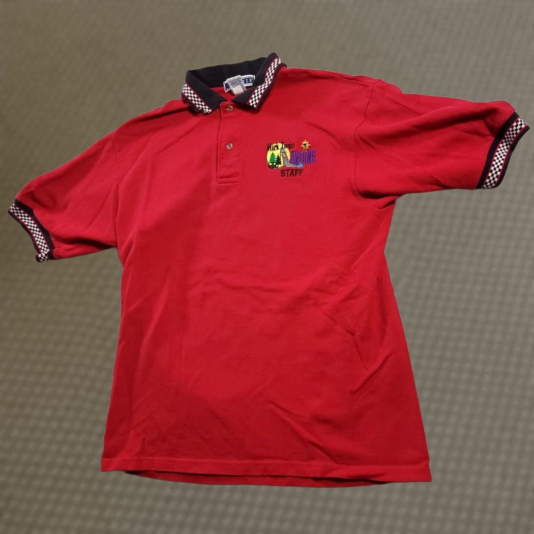 Jerzees VINTAGE 90s Red Polo Shirt Staff Short Sleeve Mens Med Mark Twain Landing MIssouri Size US M / EU 48-50 / 2 - 1 Thumbnail