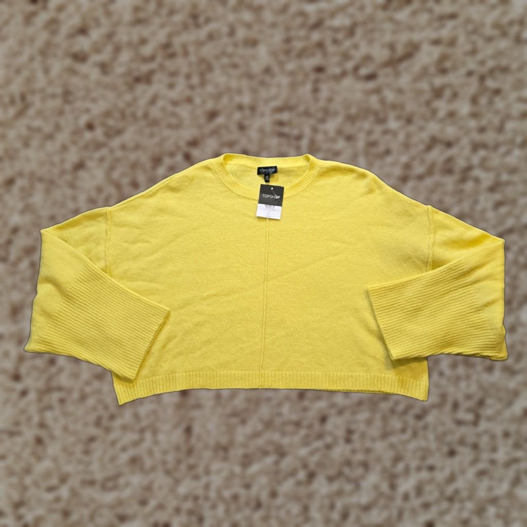 Topshop TopShop Sweater Womens Size 10 Yellow Knit Cropped Long Sleeve Casual Crew Neck Pullover Oversized Regular Winter Spring Fall Size L / US 10 / IT 46 - 1 Thumbnail
