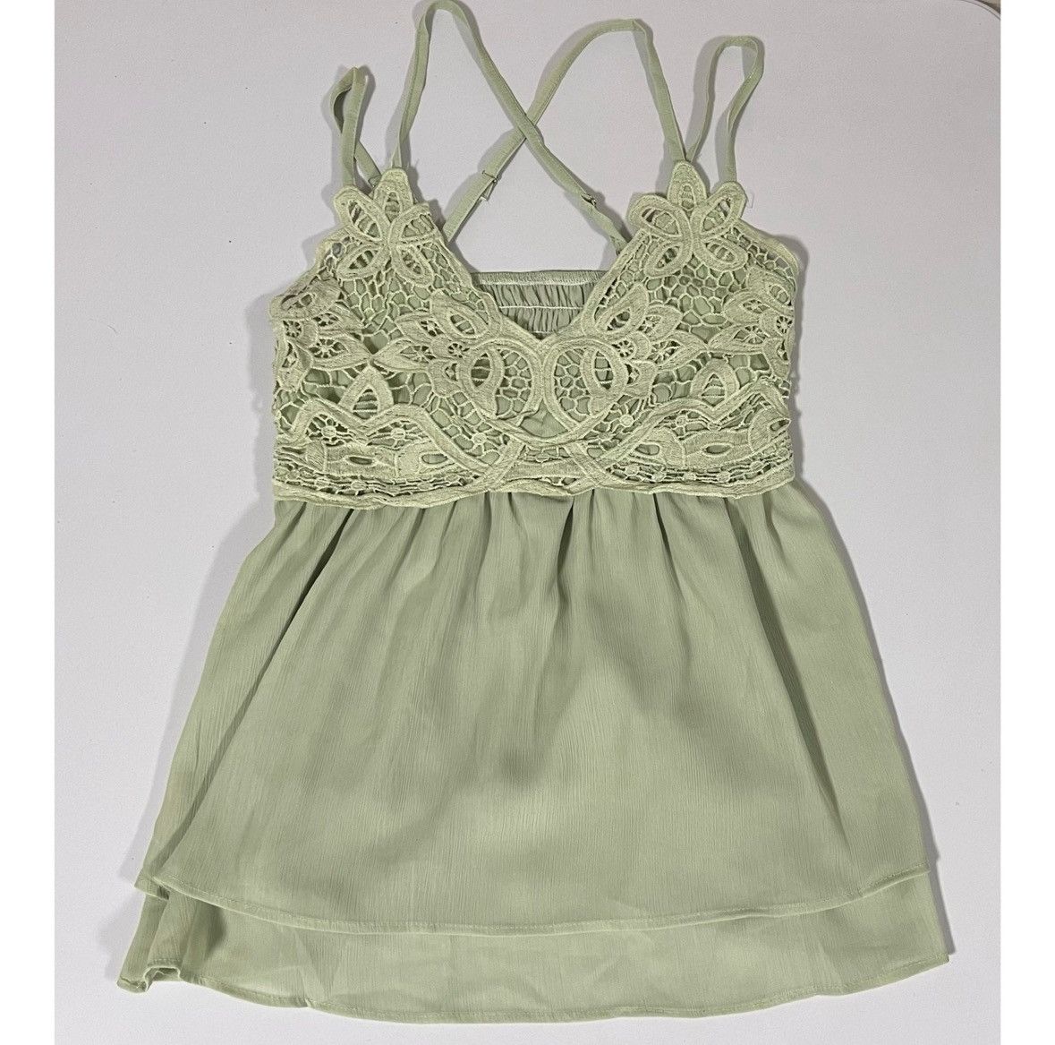 Japanese Brand Mint Green Floral Babydoll Tank Top Shirt Blouse Size M 🧚🏻✨ Size M / US 6-8 / IT 42-44 - 1 Thumbnail