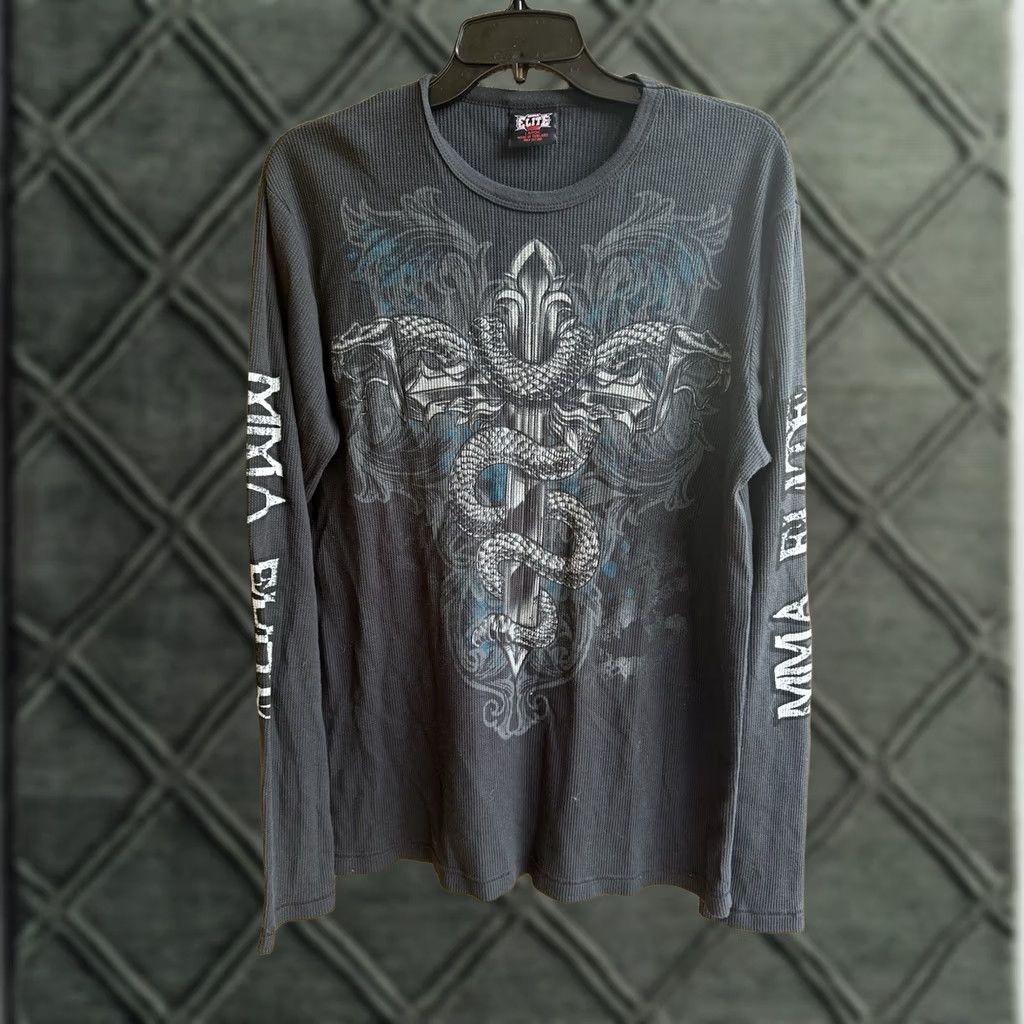 Vintage VINTAGE MMA Elite Shirt Men L Black Tee Long Sleeve Graphic Print Logo Y2K Snake Cross Tattoo Size US L / EU 52-54 / 3 - 1 Thumbnail