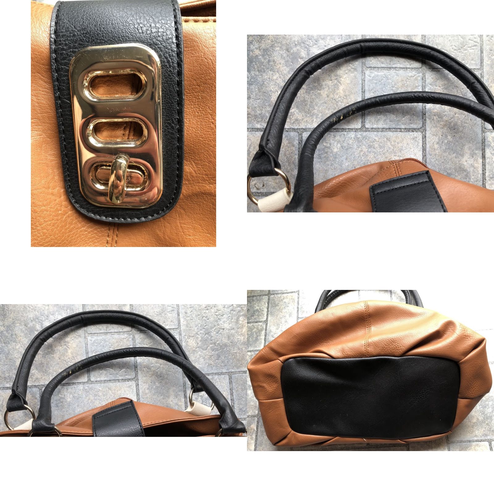 Apt. 9 Kohls Apt. 9 T-Wall Leather Satchel Purse Tan Black Latch Turn Lock Pockets Satchel/Top Handle Bag Women Size ONE SIZE - 8 Thumbnail