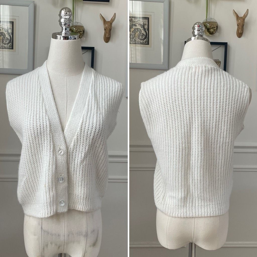Vintage Vintage 60s Glentex Ivory Wide Ribbed Cropped Sweater Vest S Size S / US 4 / IT 40 - 1 Thumbnail
