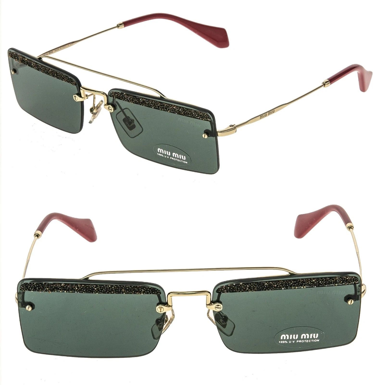 MIU MIU 59T SOCIETE MU59TS Green Silver Square Sunglasses