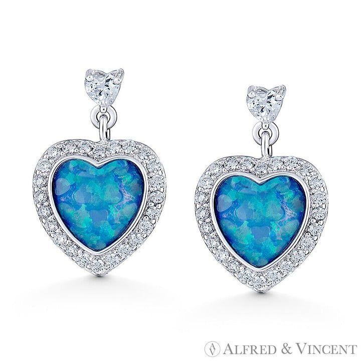 Other Lab-Created Opal CZ Crystal 925 Sterling Silver Dangle Heart Size ONE SIZE - 1 Preview