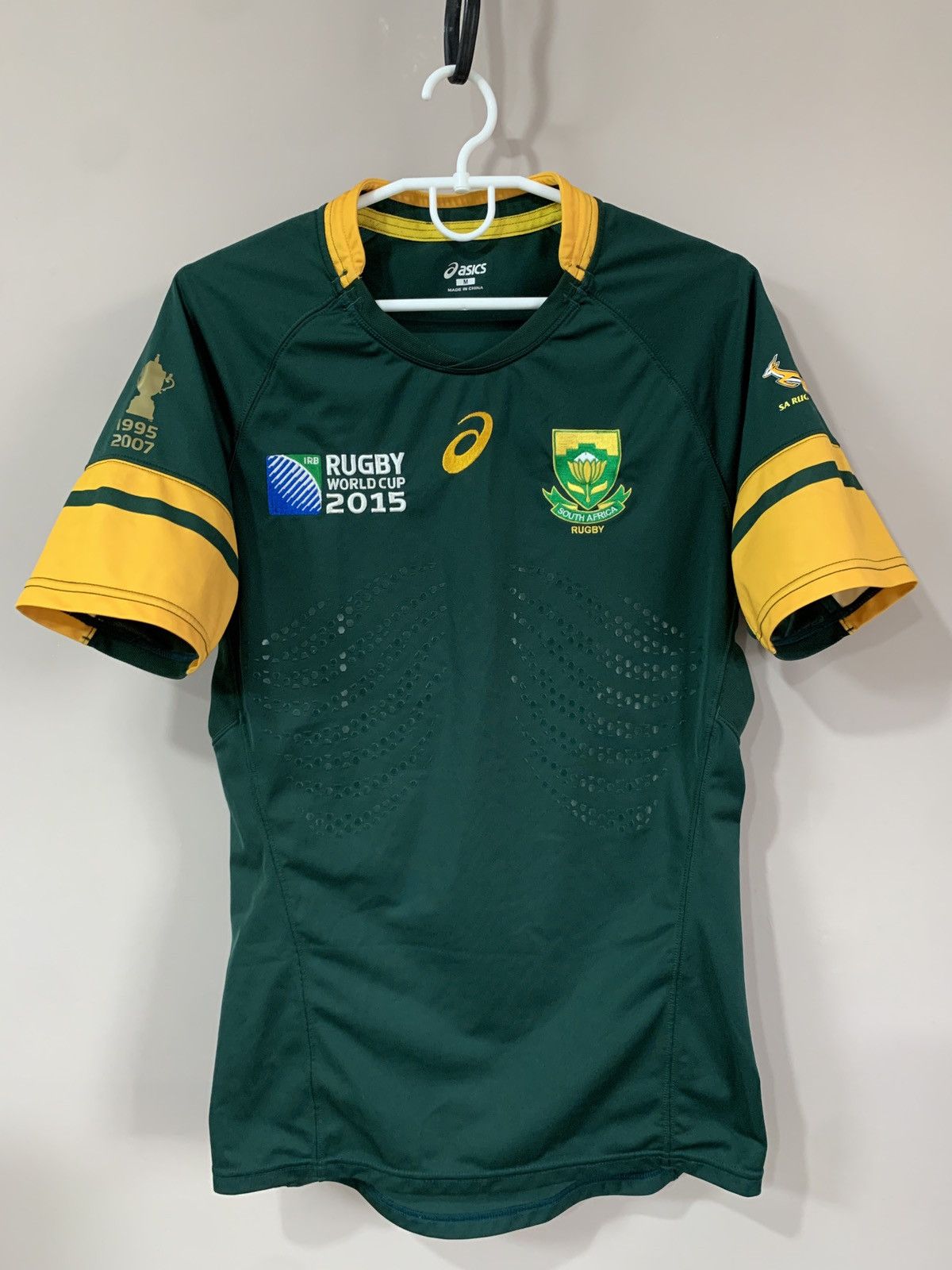 Asics South Africa 2015 Home Rugby Union Shirt ASICS Jersey Sz M Size US M / EU 48-50 / 2 - 1 Thumbnail