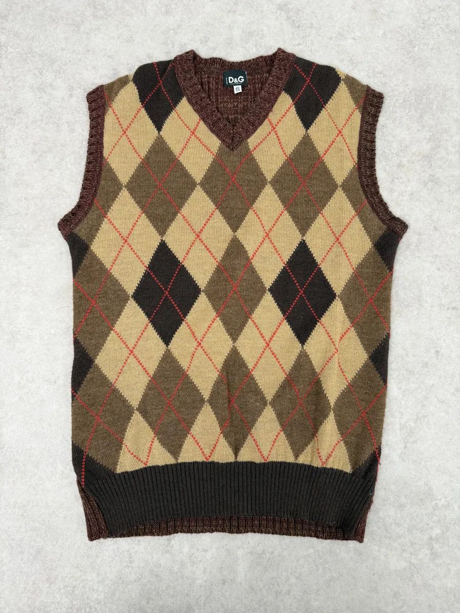 Dolce & Gabbana 2000s Dolce & Gabbana V Neck Beige & Brown British Sleeveless Sweater Size US M / EU 48-50 / 2 - 3 Thumbnail
