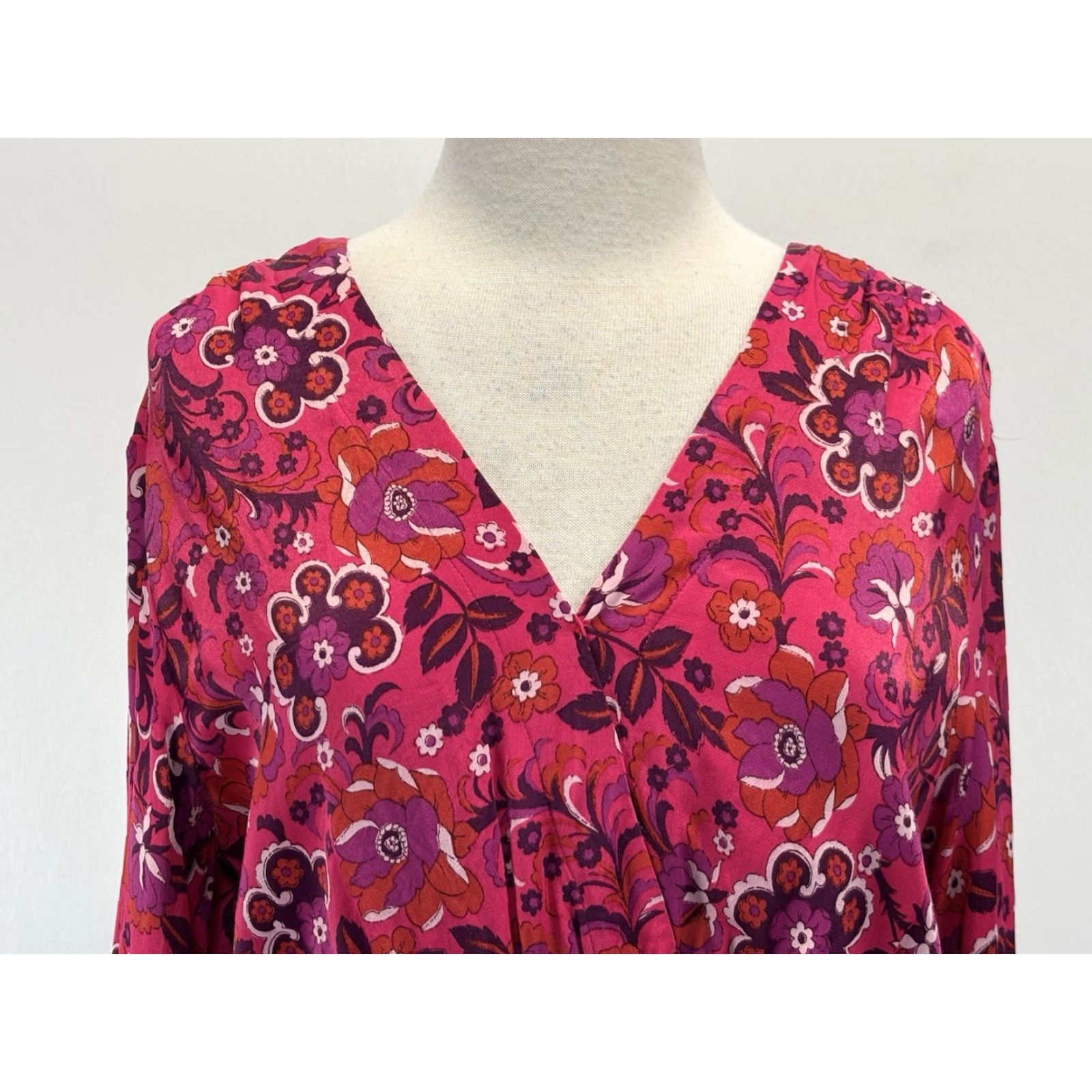 Anthropologie Anthropologie Maeve Floral Faux Wrap Mini Dress Sz Large Pink Long Sleeve Size L / US 10 / IT 46 - 5 Thumbnail