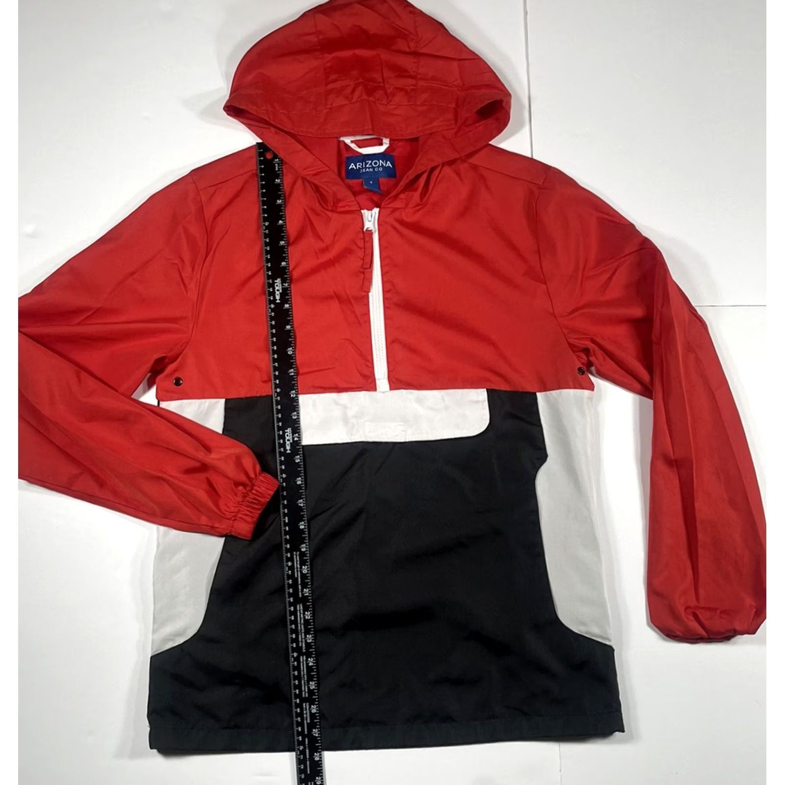 Vintage ARIZONA JEAN CO Windbreaker Mens S Small Red/Black Vented Hooded SideZip Jacket Size US 29 - 2 Thumbnail