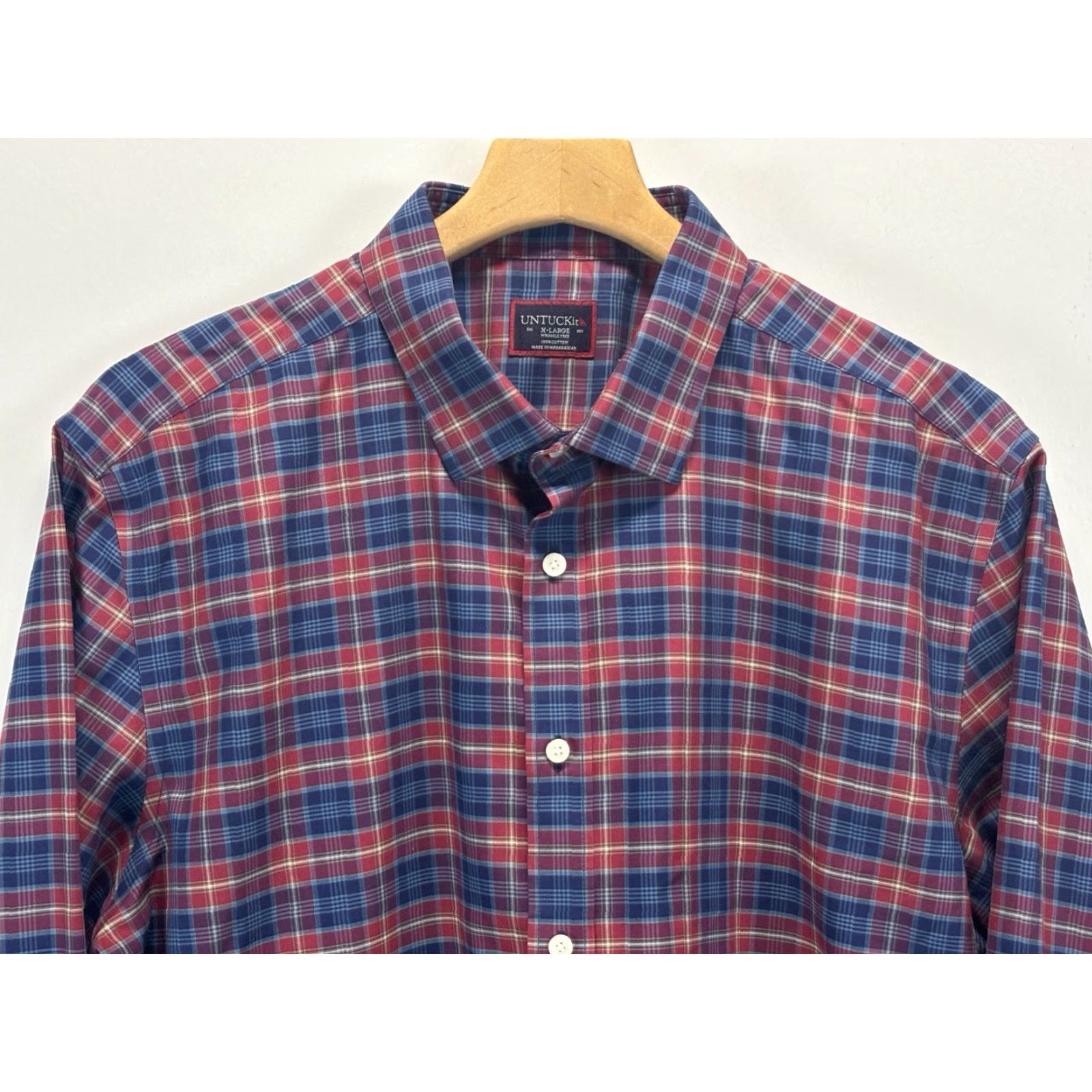 UNTUCKit VINTAGE UNTUCKit Button-Up Shirt XL Mens Red Navy Plaid Long Sleeve Cotton Size US XL / EU 56 / 4 - 2 Thumbnail
